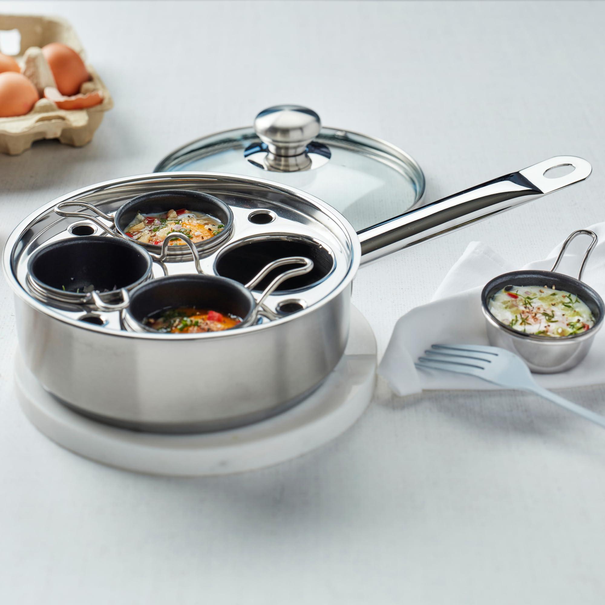 Demeyere Demeyere Resto 18/10 Stainless Steel Stovetop Egg Poacher Set, 4 Removable Cups, Induction Compatible, Dishwasher Safe