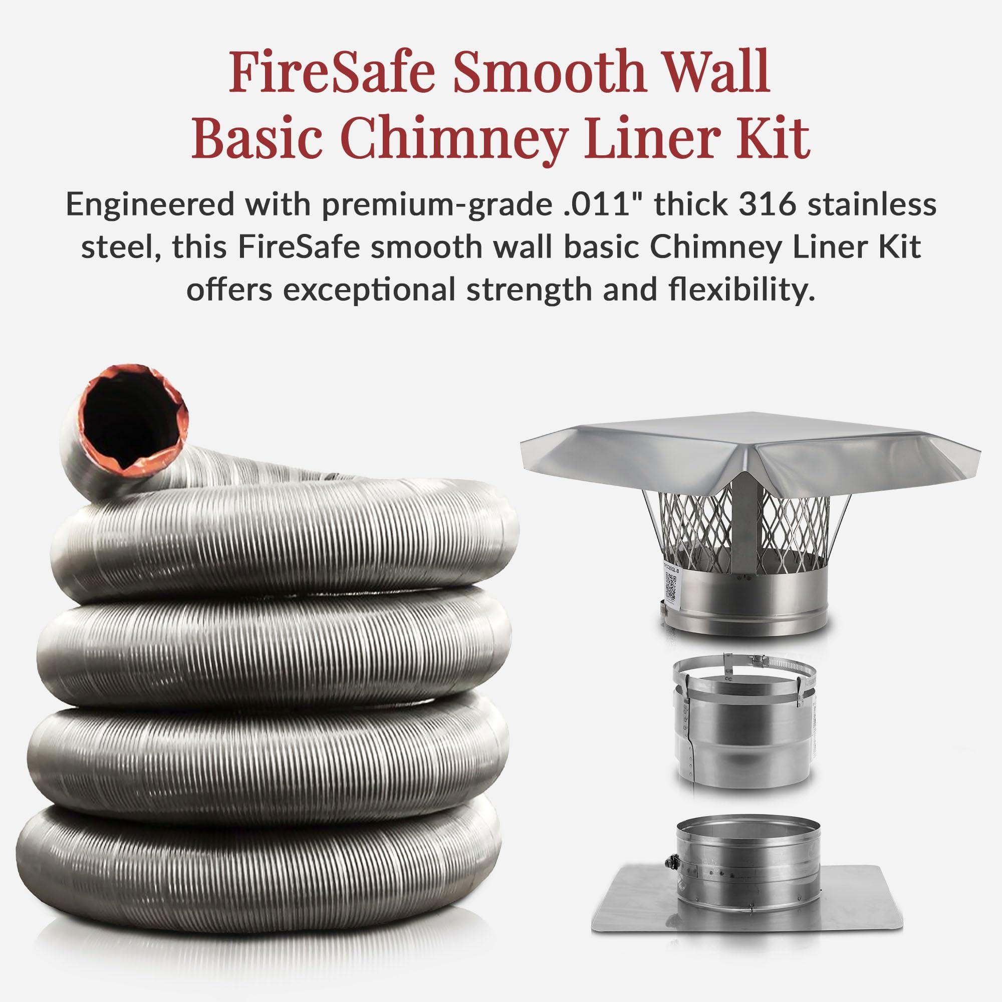 Fireside Chimney Supply Fireside Chimney Supply FireSafe Flexible 316L Stainless Steel Smooth Wall Basic Chimney Liner Kit - 5in x 25ft