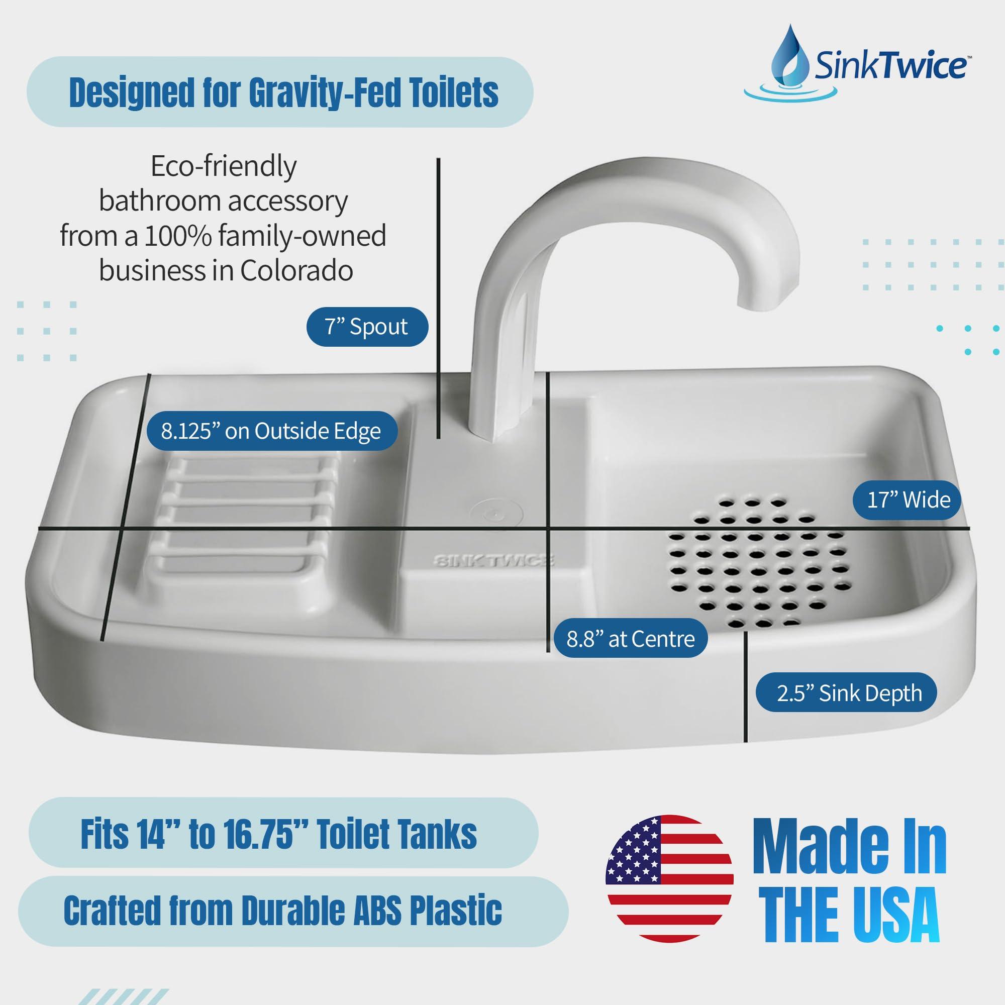SinkTwice Sink Twice for toilet tanks measuring 15.25" - 16.8" (measured with lid off)