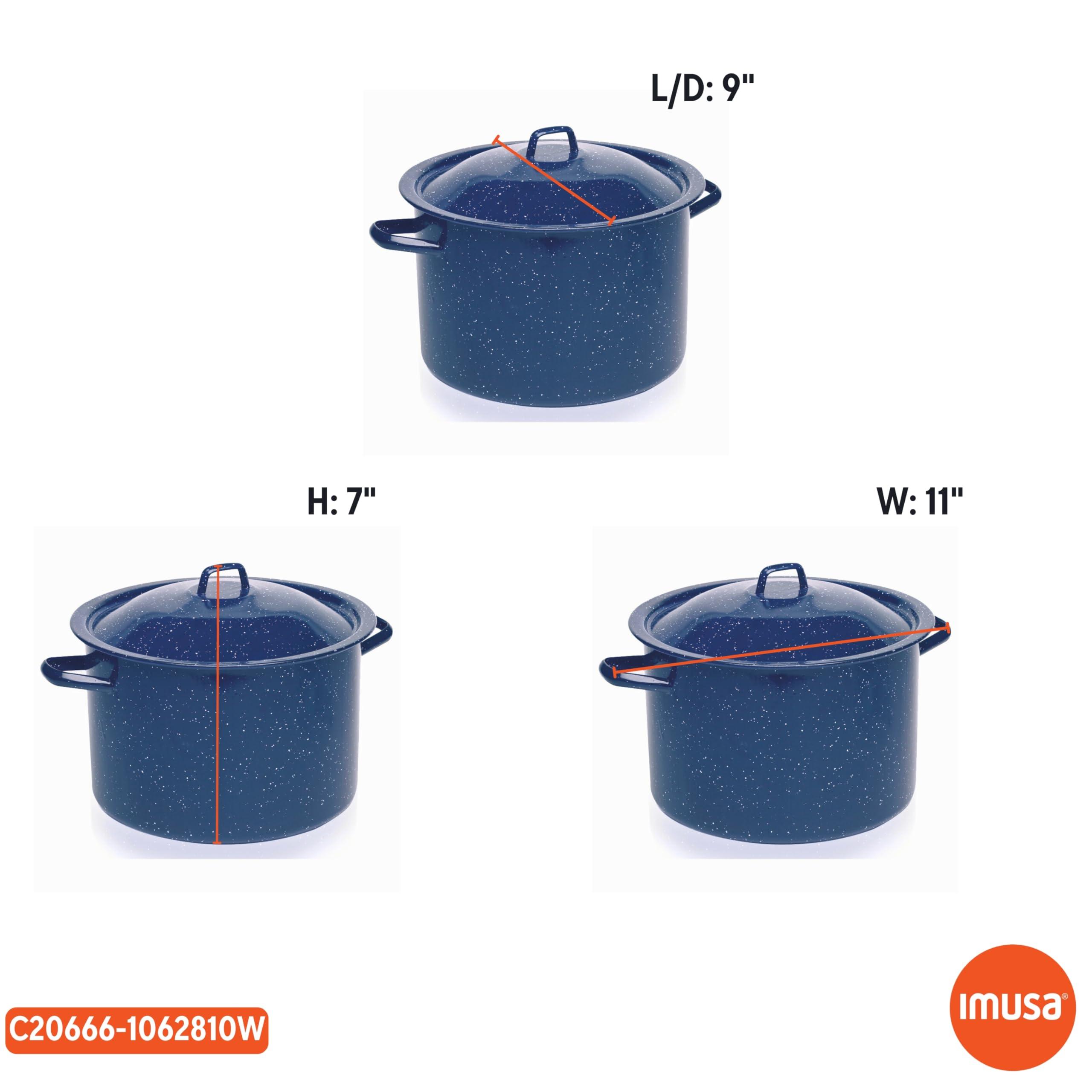Imusa IMUSA USA C20666-1062810W Speckled Enamel Stock Pot with Lid, 4 Quart, Blue