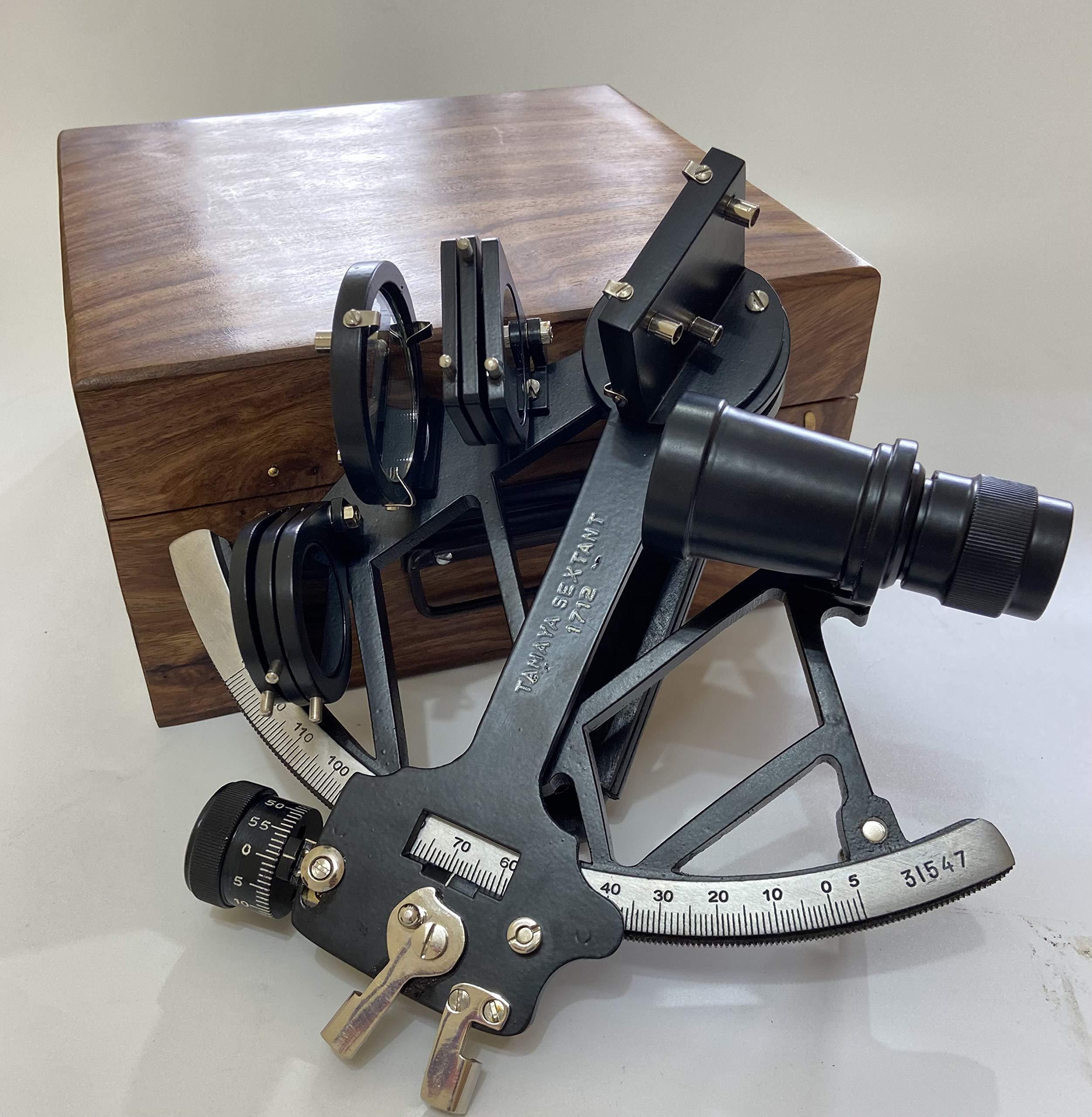 Malla Malla Nautical 9\" Solid Aluminum Working Navigational Tamaya 1917 Sextant with Wooden Box