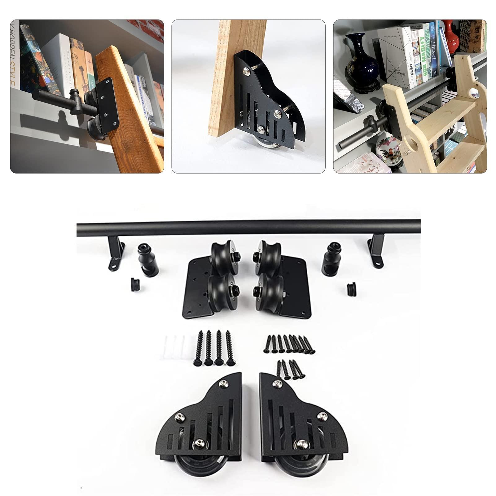 XFSHKJS XFSHKJS Sliding Ladder Library Full Set Hardware Kit 3.3ft-20ft (No Ladder), Rustic Black, Sliding Library Hardware Rolling Track, with Floor Roller Wheels, for Home/Indoor/Loft