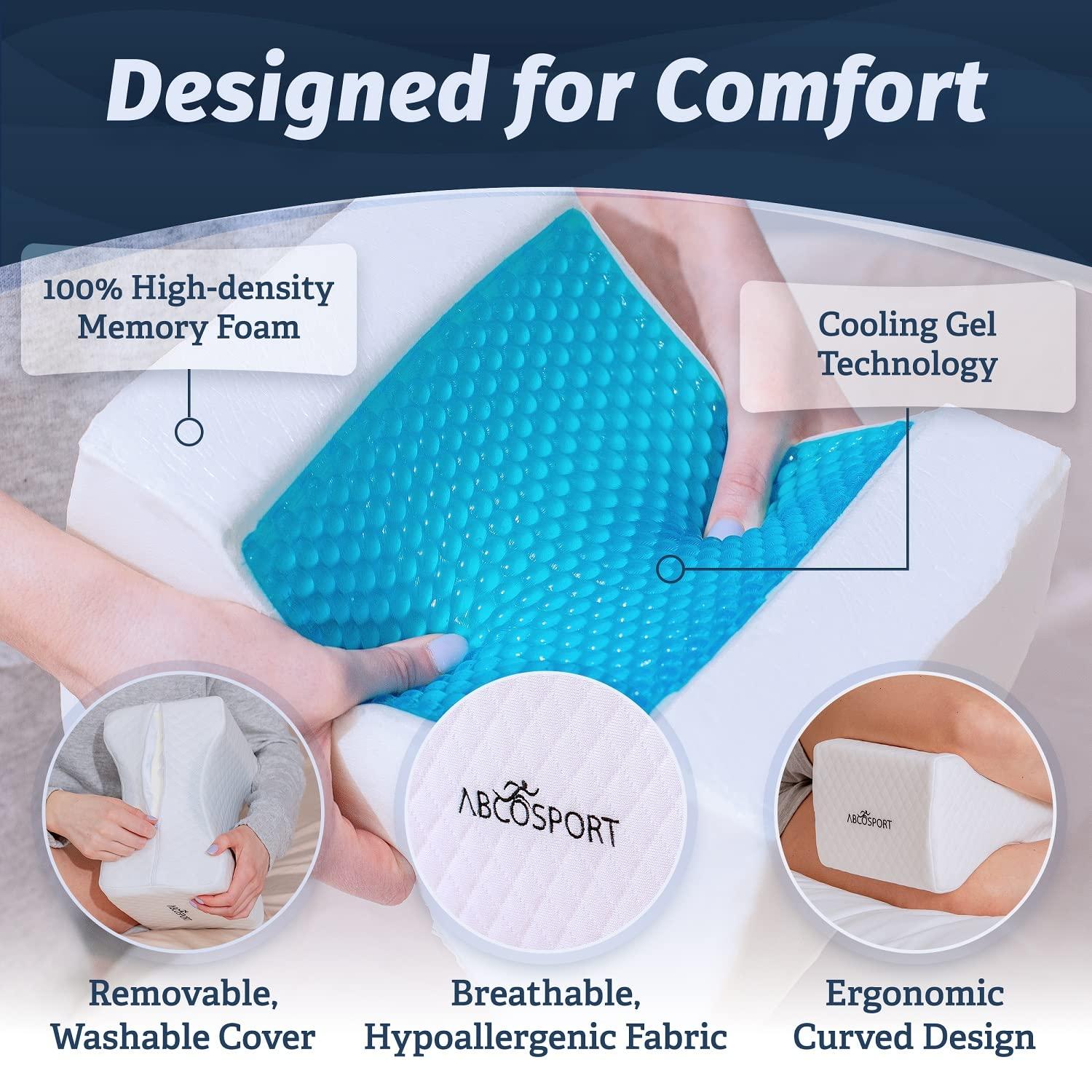 Abco Tech Abco Tech Memory Foam Knee Pillow with Cooling Gel - Knee Wedge Pillow, Leg Pillow for Side Sleepers, Pregnancy, Spine Alignment, Pain Relief - Pillow for Between Knees While Sleeping + Washable Cover