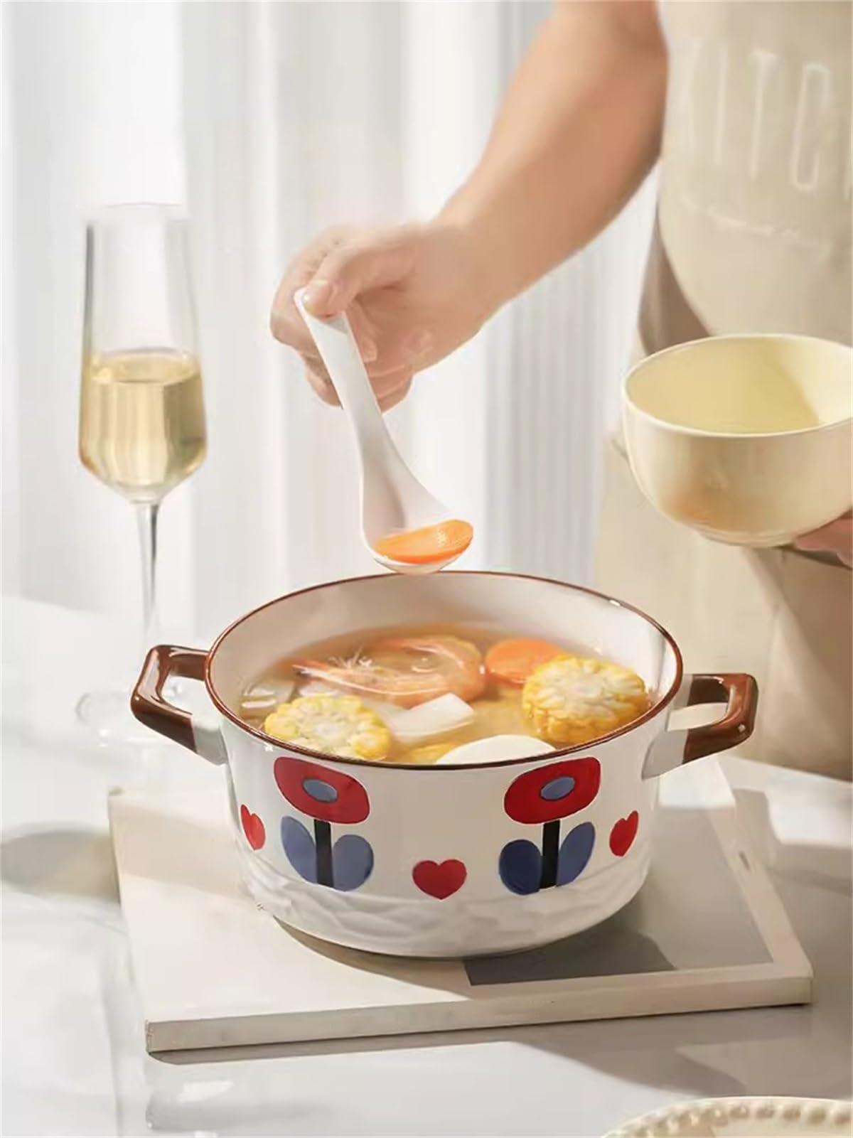 Fodalob Large Soup Bowls with Handles Microwave Safe, Ceramic Soup Bowls, 60.8 Ounce for Soup, Cereal, Stew, French Onion Soup Bowls (Color : B)