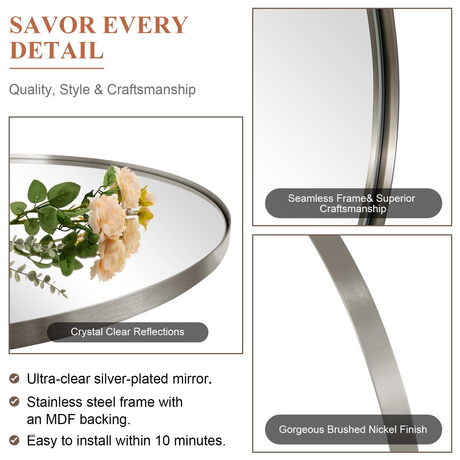 ANDY STAR ANDY STAR Brushed Nickel Oval Wall Mirror, 20x28, Modern Bathroom Mirror, Sturdy Stainless Steel Frame, Clear Reflection, Anti-Corrosion Backboard