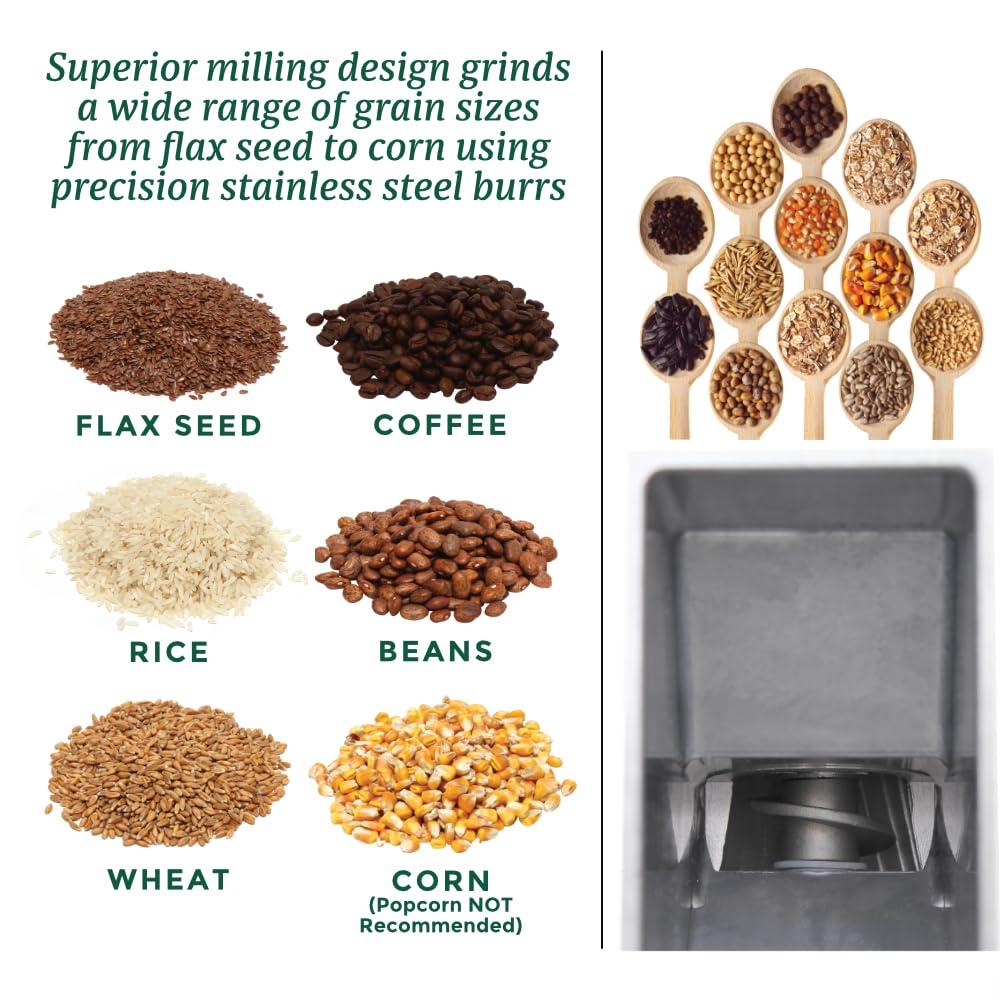 KITCHEN CROP Grain Mill Wheat Flour Grinder, Stainless Steel Metal Burrs (Deluxe Grain Mill)