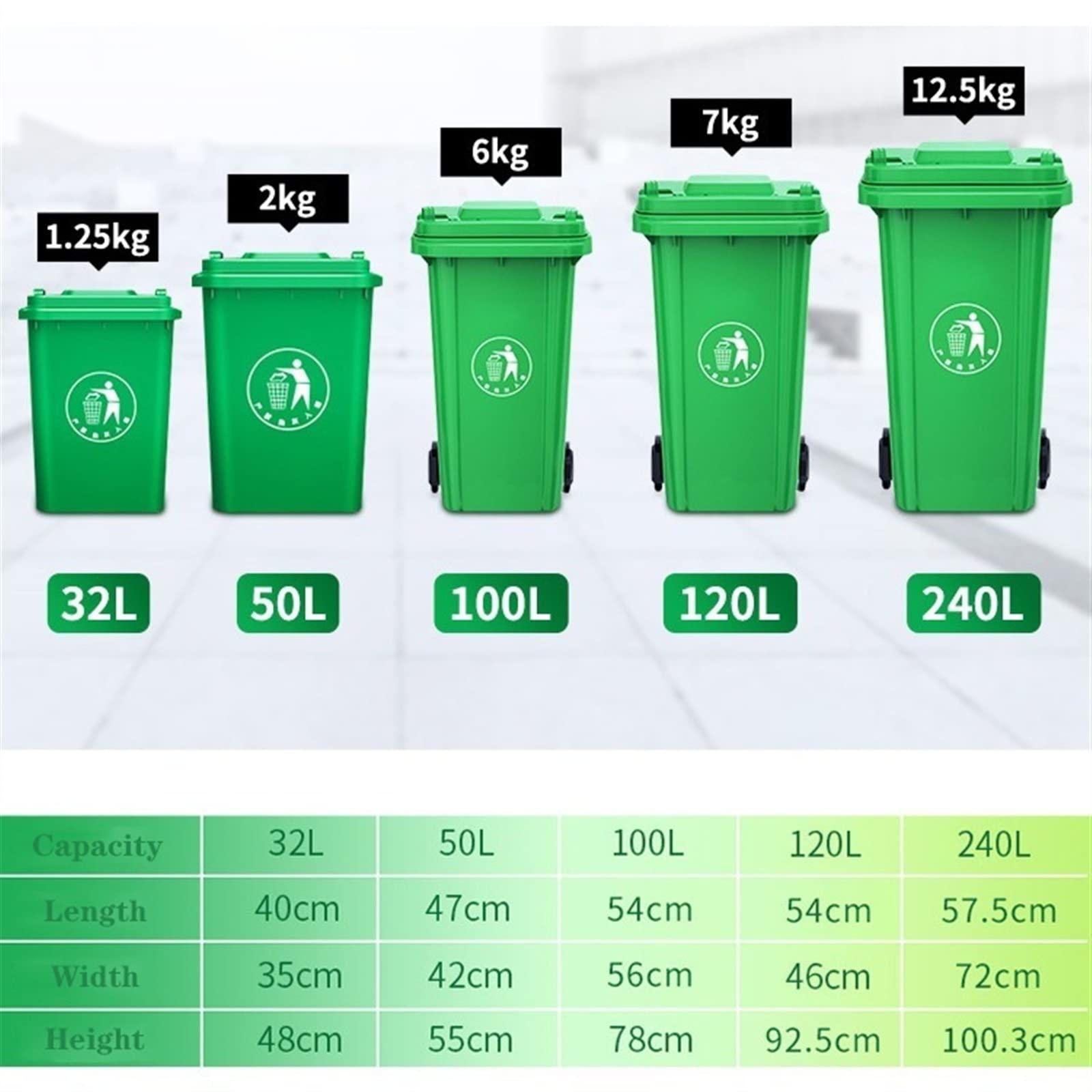 HEXEH Outdoor Trash Can Waste Container with Lid, Heavy-Duty Outdoor Garbage Can with Handles, Green, Heavy-Duty Construction, Perfect Back Yard, Deck, or Garage Trash Can Outdoor Waste Bins ( Size : 100L )