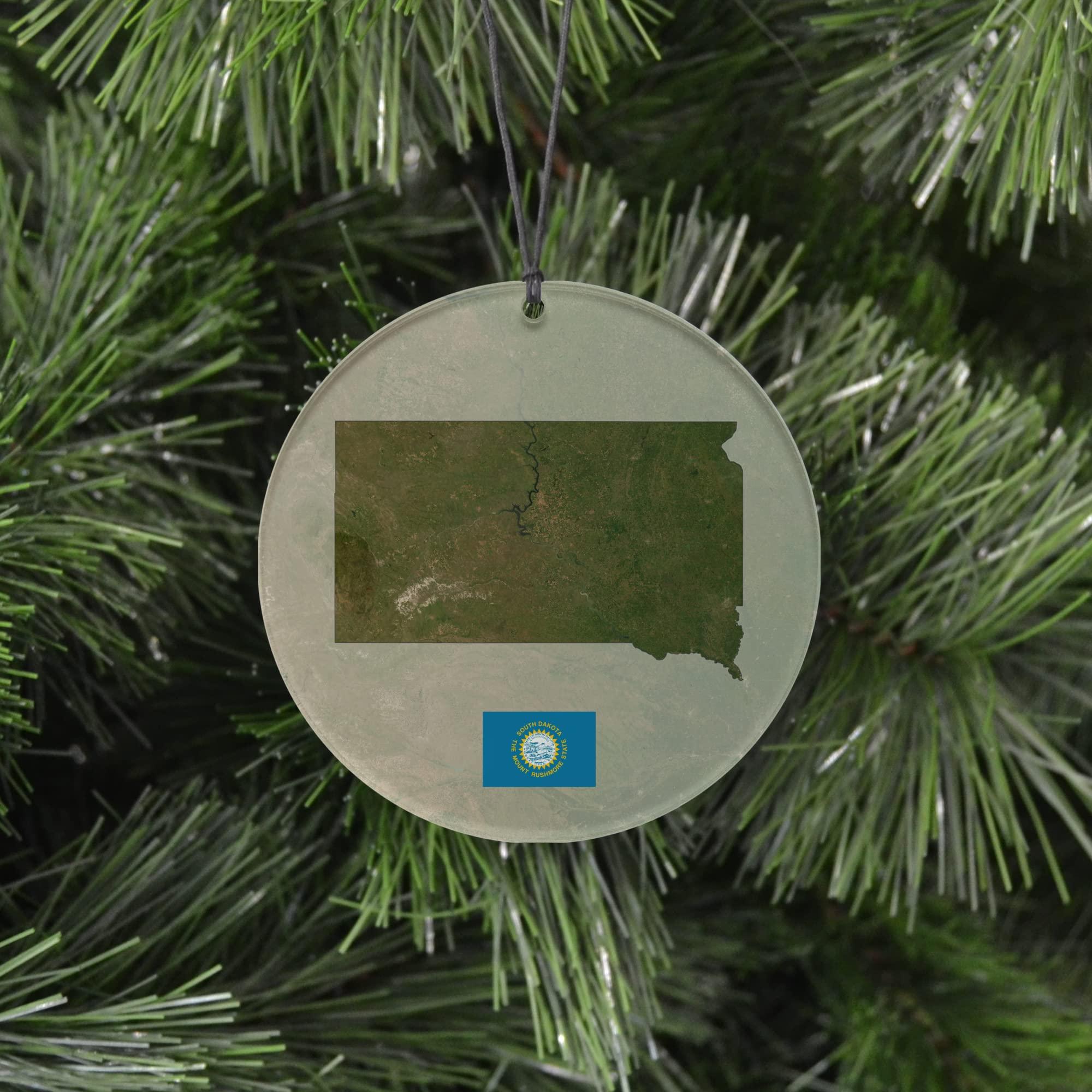 Cranberry Collective South Dakota Christmas Ornament - Festive Design Featuring Aerial State Map and State Flag - 2024 Acrylic Tree Decoration - Holiday Gift and Home Decor