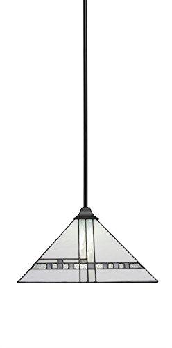 Toltec Lighting Toltec Lighting 13-MB-955 Chain/Square Stem Hung Pendant with 14\" New Deco Tiffany Glass, Matte Black