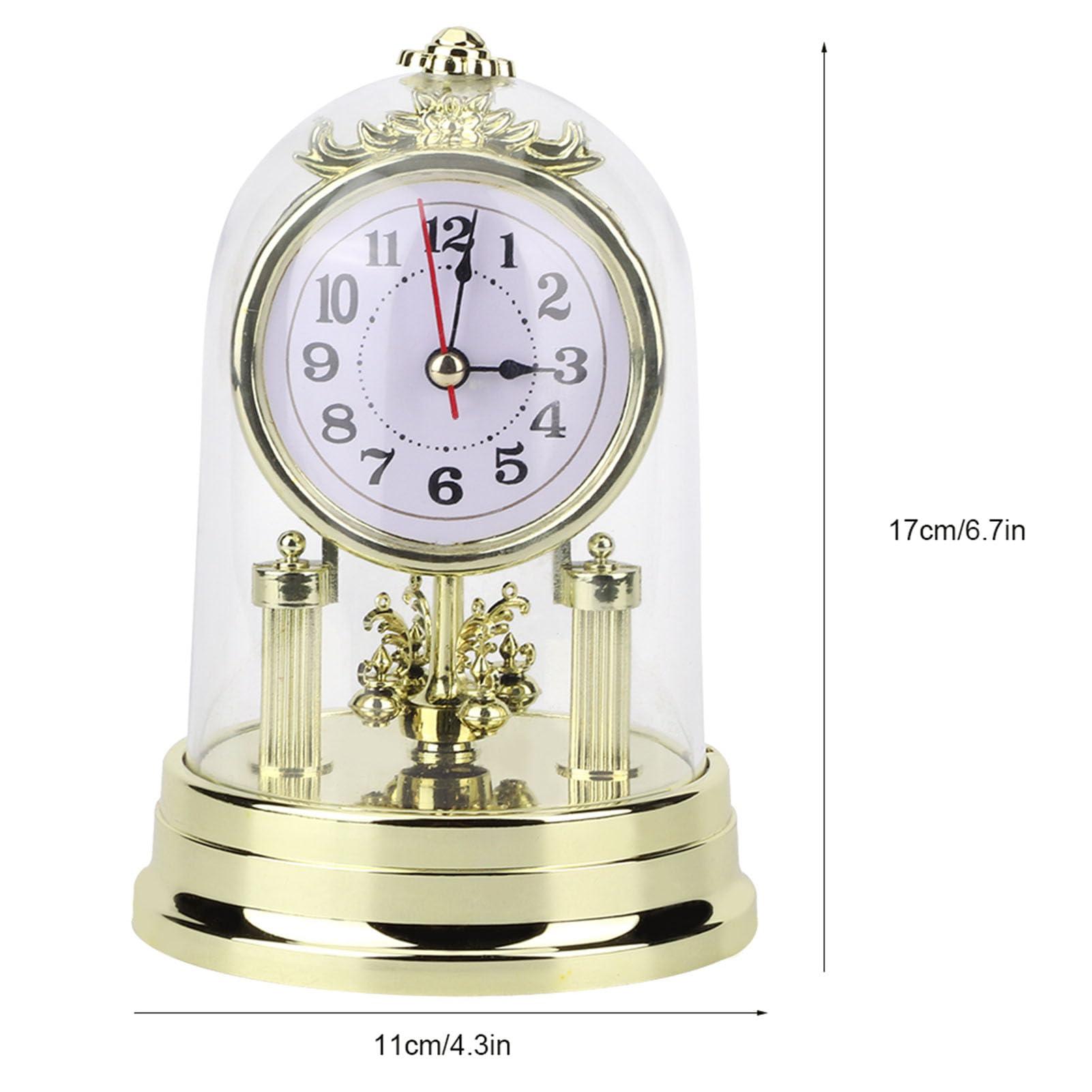 Honio Honio Clock Retro Glass Desk Clock Antique Room for Mute Retro Cover Stand Retro Decorated Table Clock Sundial Clocks (Gold)