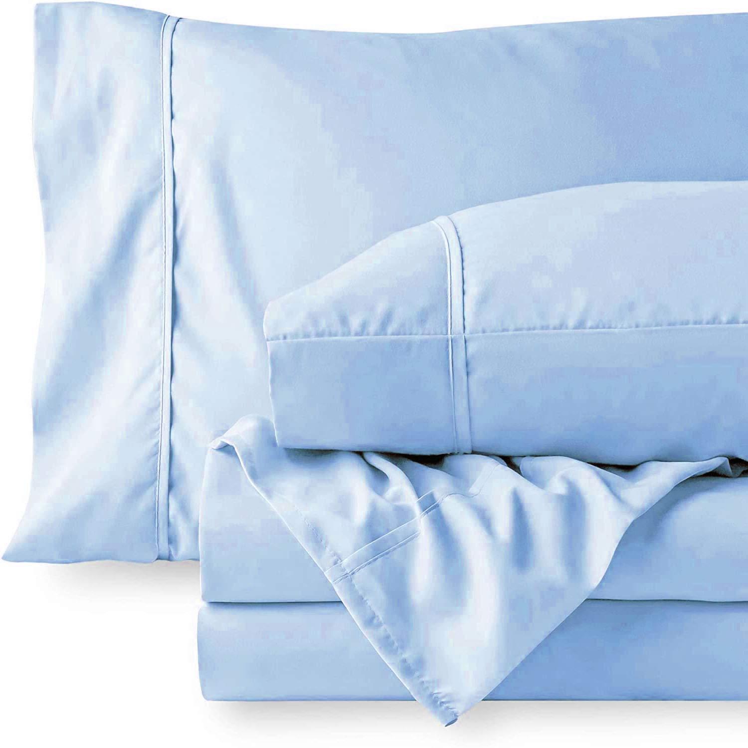 BEDDING HOMES BEDDING HOMES Split Head King Sheets Sets for Adjustable Beds - Top Split King Size Sheets Sets for Adjustable Bed 28 Inch Split Top King Sheets Flex Top King Sheets 4 Pcs 18 Inch Drop - Light Blue