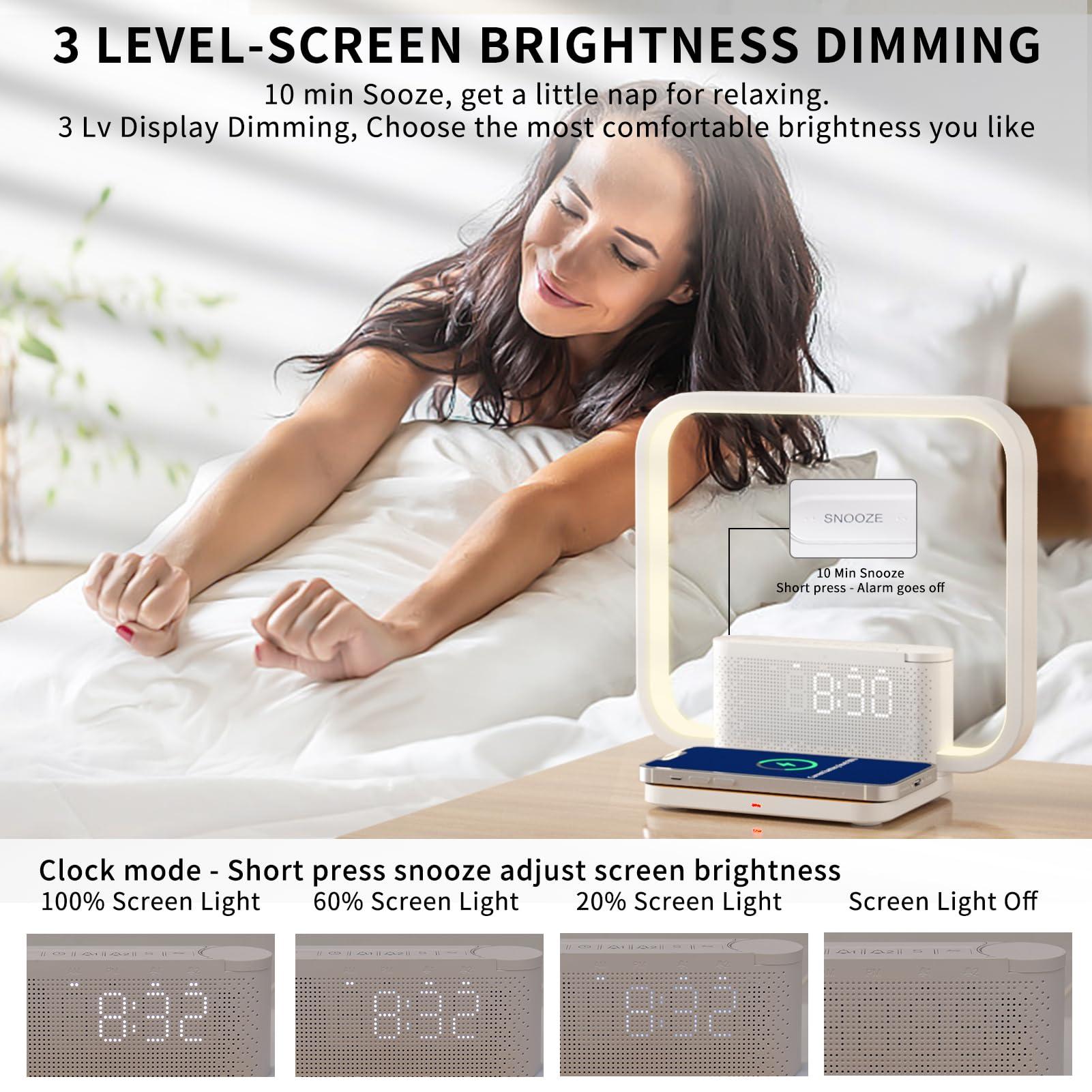 RETEYUNG RETEYUNG Bedside Lamps,Sunrise Alarm Clock for Heavy Sleepers,Table Lamp with Fast Wireless Charger Station for iPhone/Samsung,Wake Up Light Touch with Snooze/Timer/10 Natural Sounds/3 Dimmable