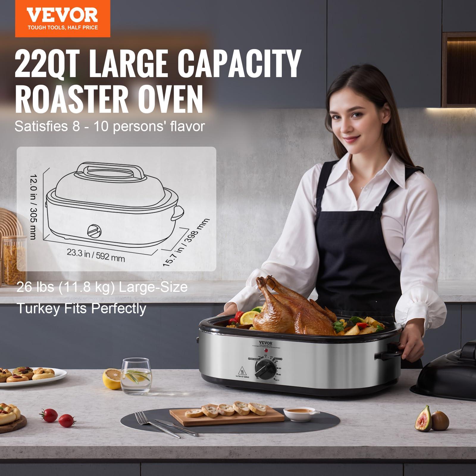 VEVOR VEVOR Electric Roaster Oven, 22 QT Turkey Roaster Oven with Self-Basting Lid, 1450W Roaster Oven with Defrost & Warm Function, Adjustable Temp, Removable Pan & Rack, Fits Turkeys Up to 26LBS, Silver