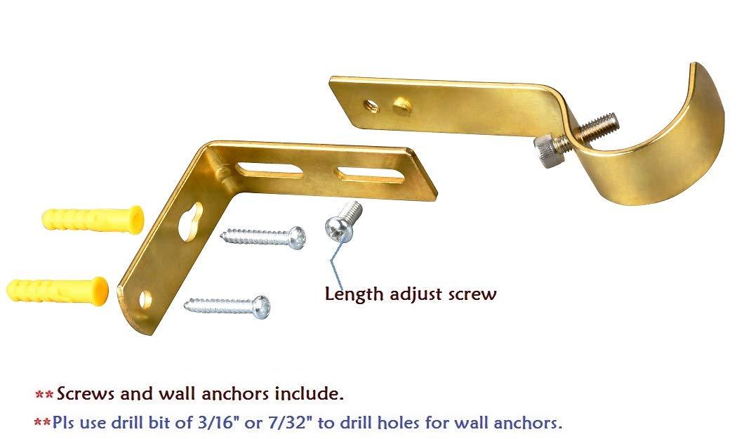 Roaeben Adjustable Curtain Rod Bracket Or Rod Holder - for 1 or 1 1/8 Inch Rods-(Gold,Set of 2)