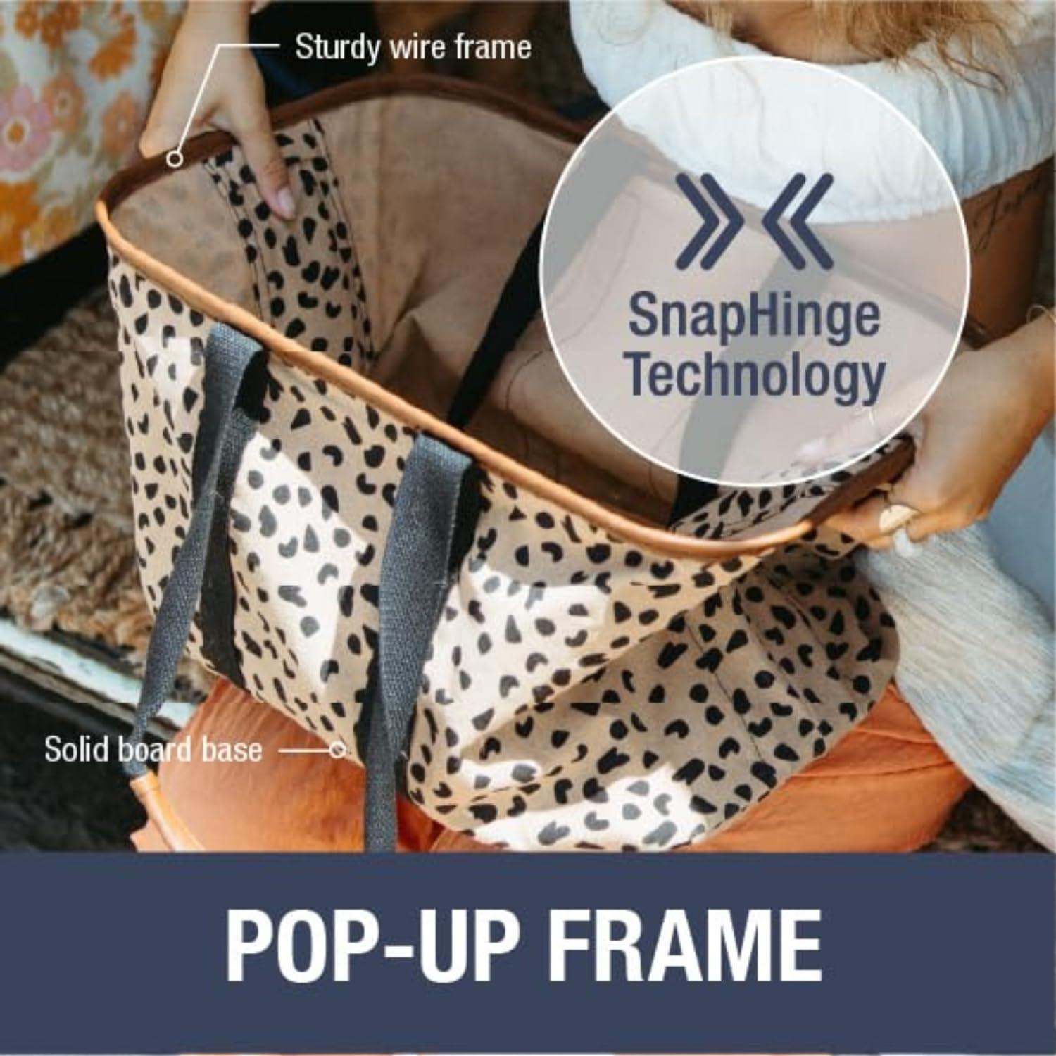 CleverMade CleverMade Collapsible LUXE Tote, Heather Gray/Black - 30L (8 Gal) Structured Tote Bag with Handles and Reinforced Bottom - Reusable Grocery Bag, Shopping Bag, Utility Tote Bag