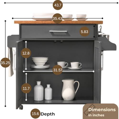 Hodedah Hodedah Kitchen Island with Spice Rack, Towel Rack & Drawer, Grey with Oak Top