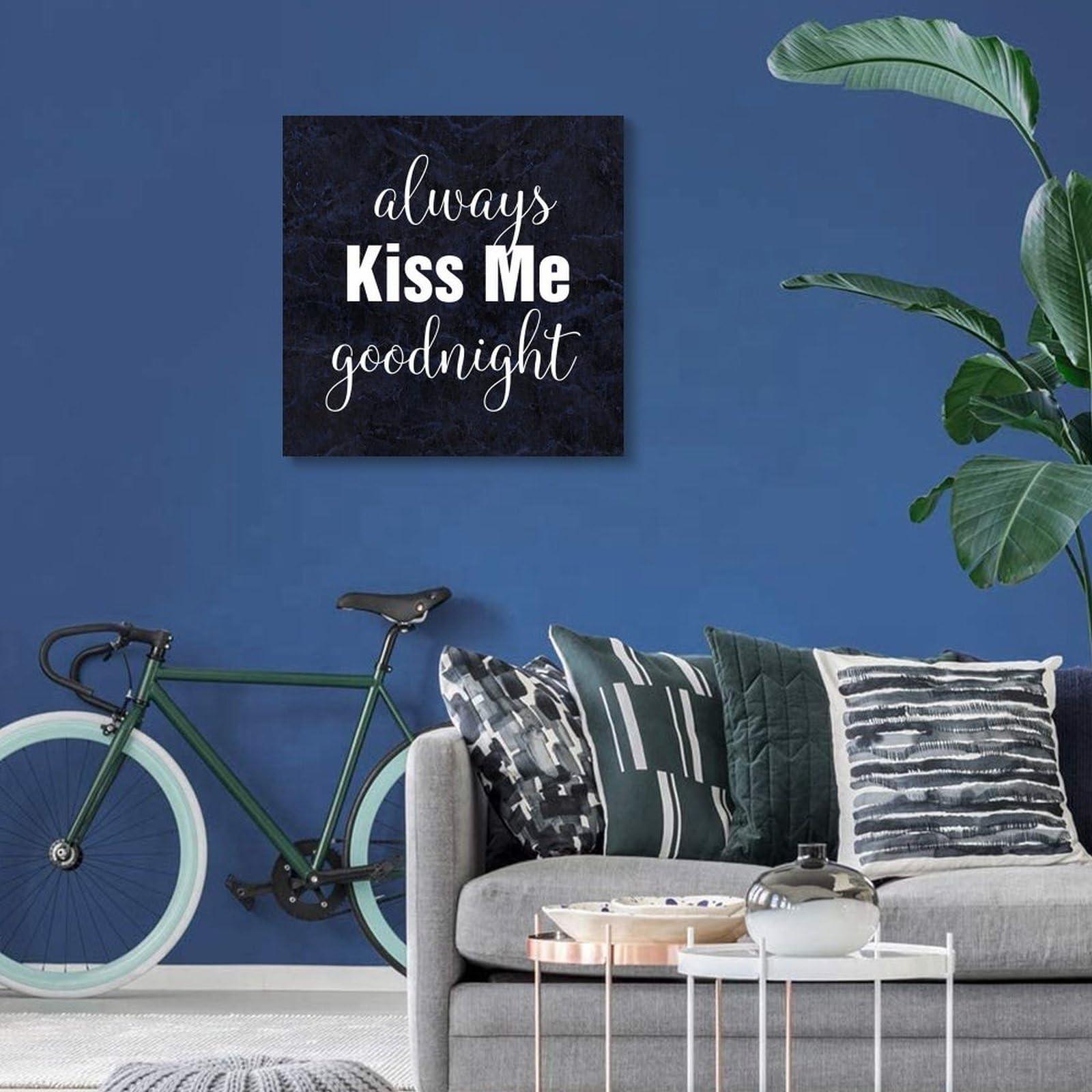 COCOKEN COCOKEN Always Kiss Me Goodnight Canvas Hanging Wall Art Poster with Motivational Quote, Painting Farmhouse Home Wall Decoration for Bedroom Bathroom, Wedding Gift, 20x20 Inch