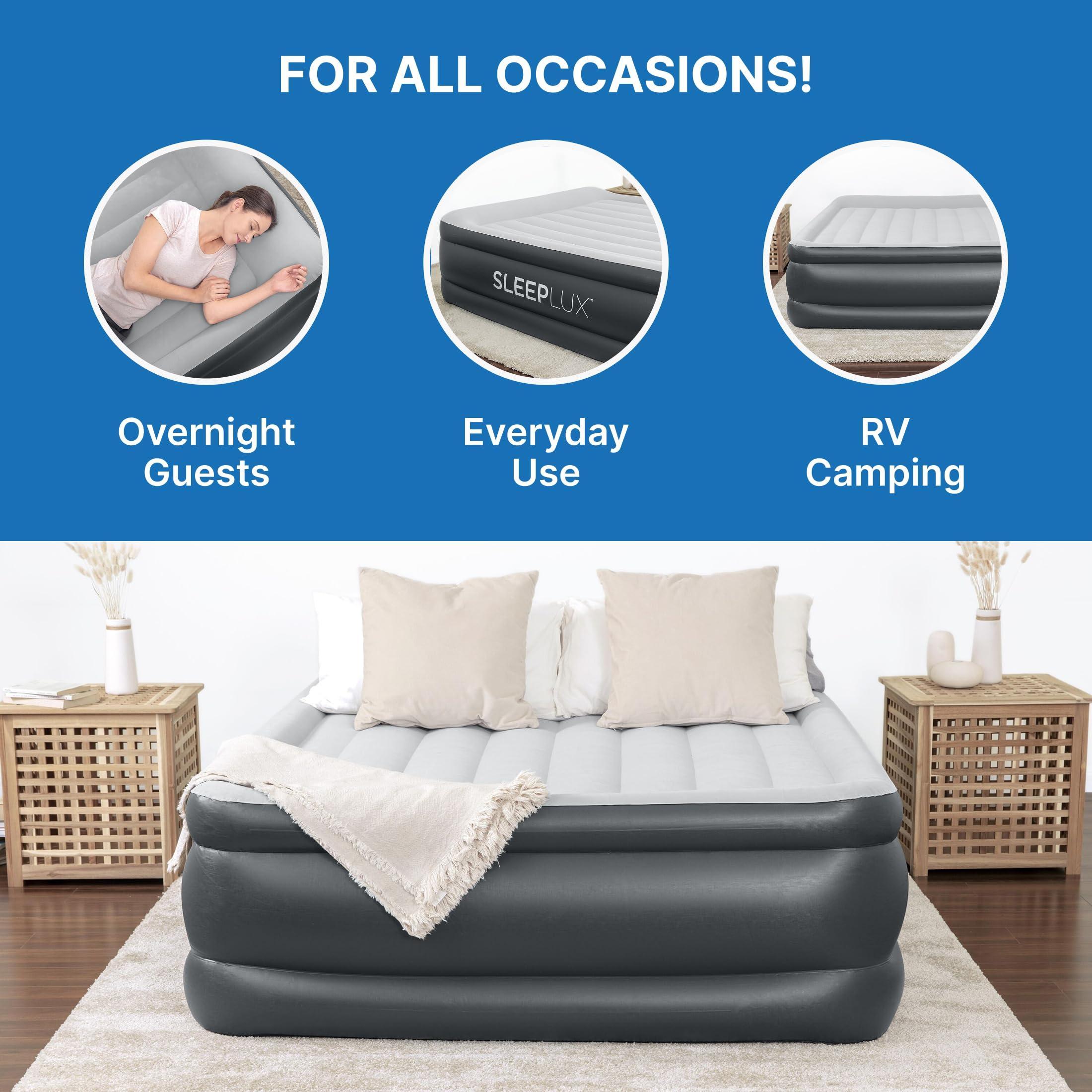 SLEEPLUX SLEEPLUX Durable Inflatable Air Mattress with Built-in Pump, Pillow and USB Charger, 22" Tall Queen