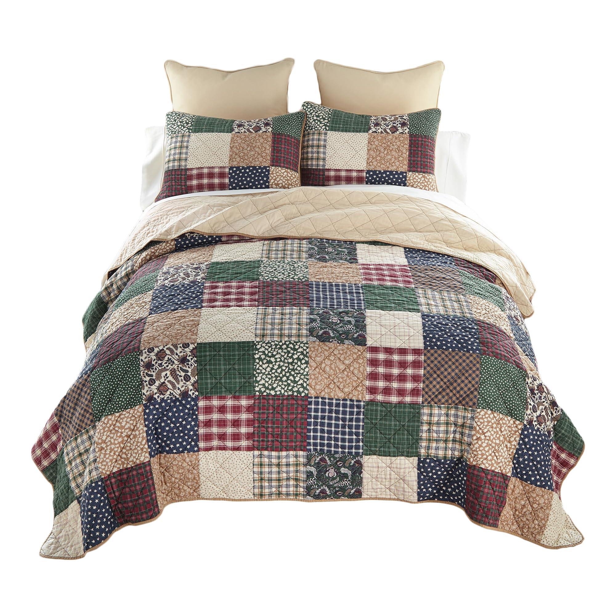 Donna Sharp Donna Sharp Rustic Paisley Pieced Patchwork Cotton Quilted Bedding Set - 3-Piece Queen Size Quilt Set - Includes 1 Quilt and 2 Pillow Shams - Machine Washable - Perfect for Rustic Decor