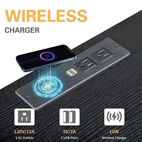 ACLULION ACLULION LED Nightstand with Charging Station, Wireless Nightstand with USB Ports, Smart Bedside Table with 1 Drawers, White End Table with Remote Contro 20 Color LED Lights (Black)