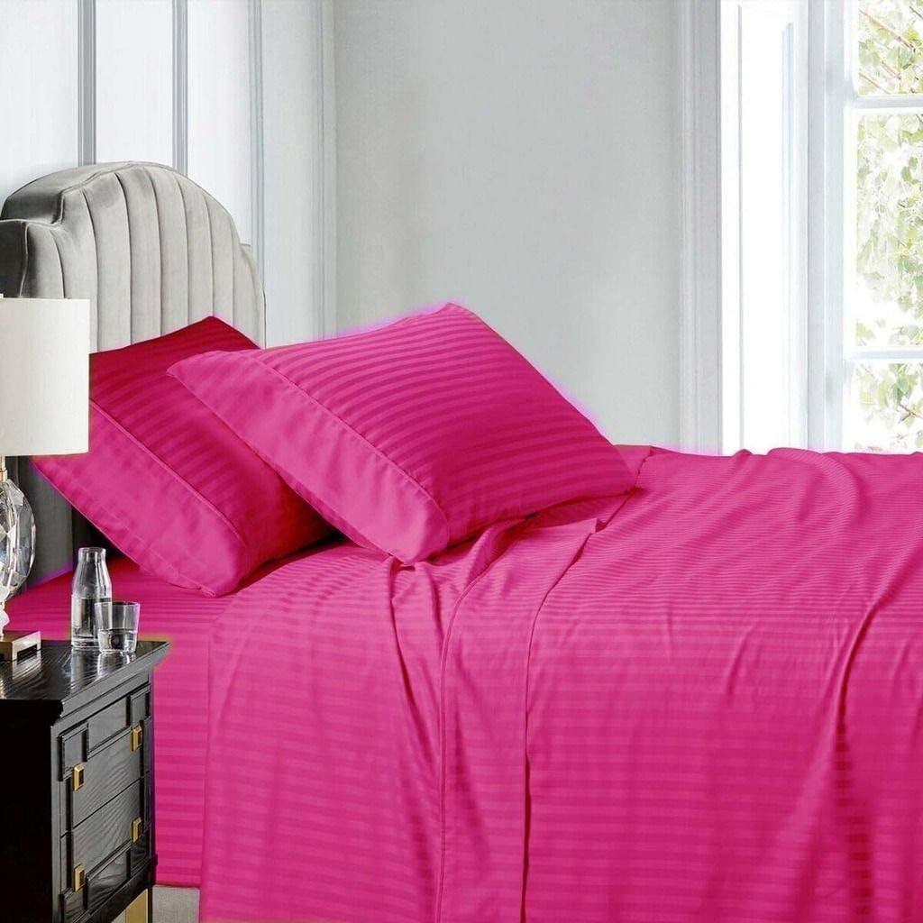 Canvas Craft Store King Hot Pink Stripe Sheet Set - Luxury Hotel Quality 800 Thread Count Bedding Sheets & Pillowcases - Ultra Soft Breathable & Cooling Bed Sheets - 4 Piece Organic Cotton 10\" Deep Pocket