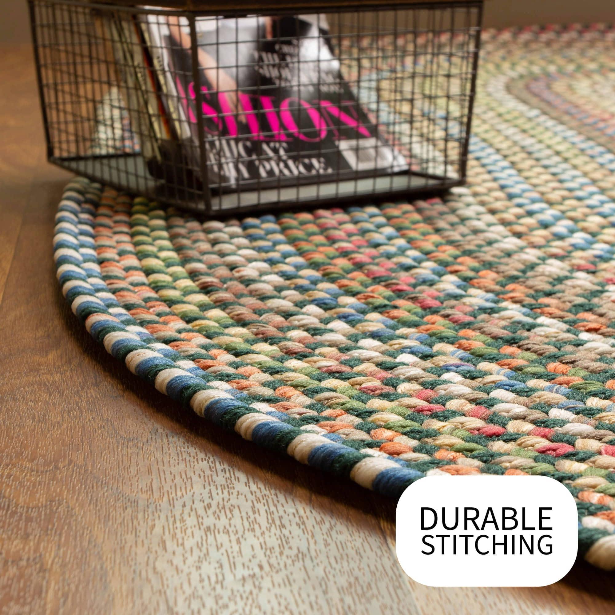 Super Area Rugs Super Area Rugs Roxbury American Made Braided Rug for Indoor Outdoor Spaces, Spruce Green/Natural Multi, 3' X 5' Oval