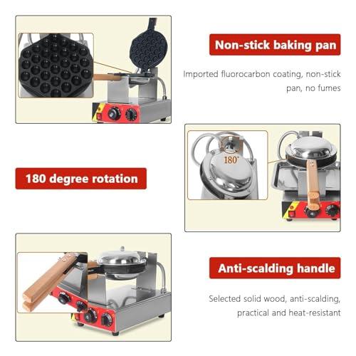 YQDDM Single Bubble Waffle Maker Commercial Waffle Maker Non-stick Hong Kong Egg Waffle Maker 180 Rotatable, Electric Non Stick Appliance for Ice Cream Treat Desserts