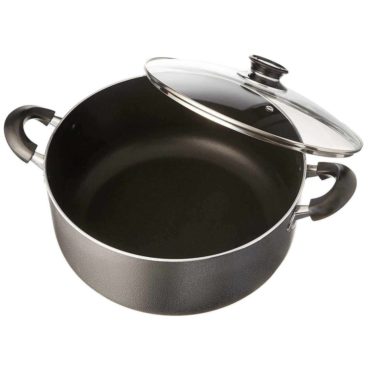 Generic Thaweesuk Shop New 16 Quart Non Stick Aluminum Sauce Pot with Vented Glass Lid Dark Gray 13.4\" Diameter x 6.7\"H of Set