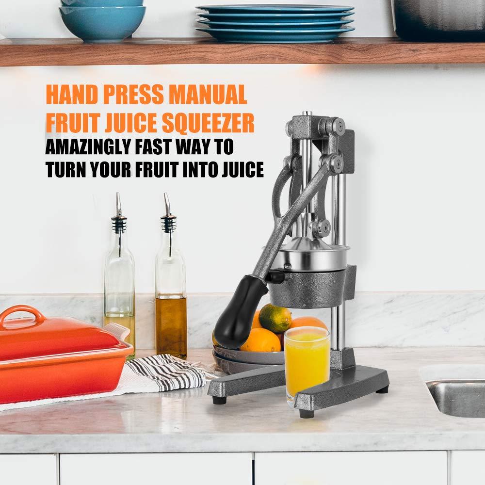 Gowintech Gowintech Commercial Heavy Duty Cast Iron Hand Press Manual Orange Citrus Lemon Lime Grapefruit Pomegranate Fruit Juice Squeezer Machine with Stainless Steel Cup Grey