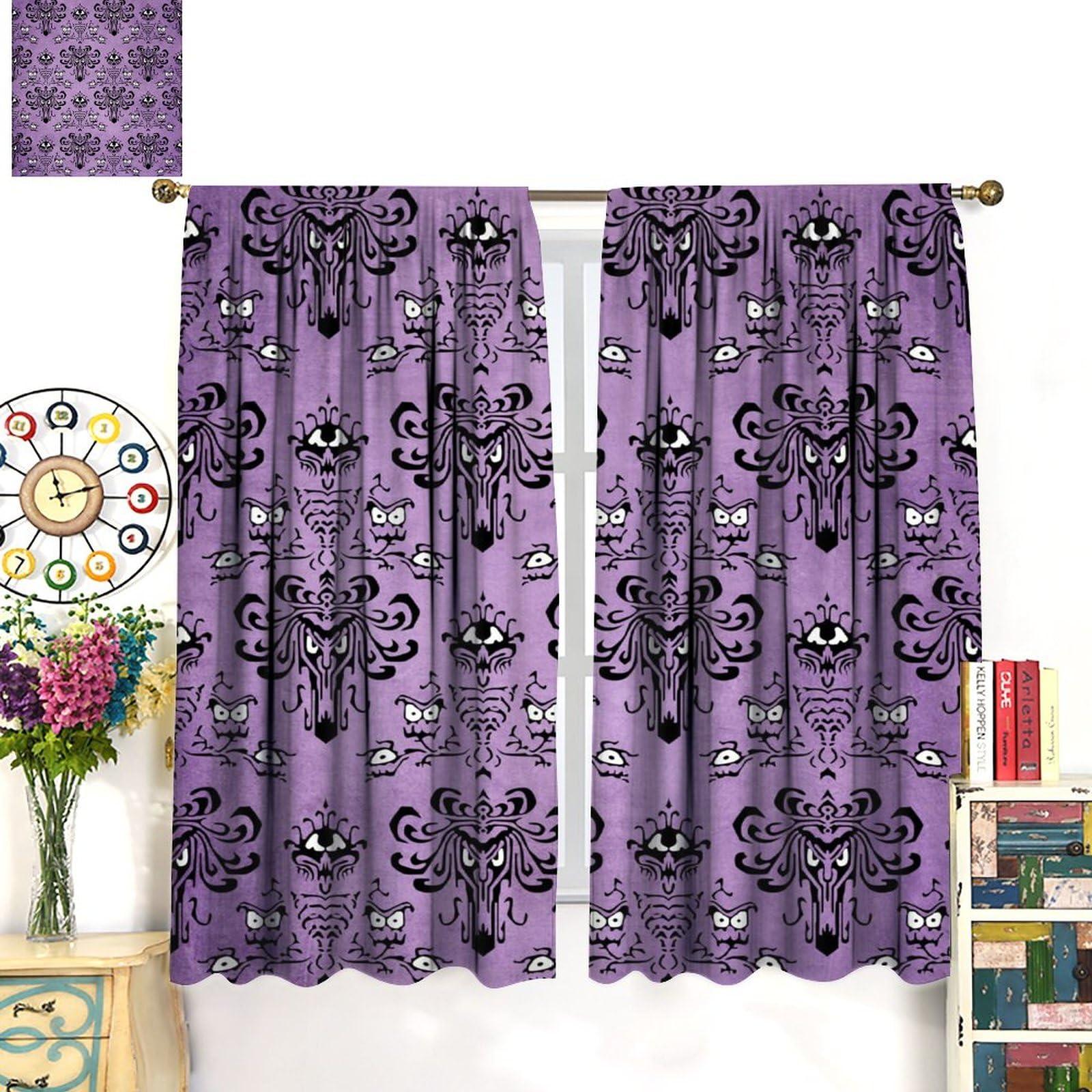 SENRUEGT Halloween Purple Haunted House Window Curtains,Teenage Boys Bedroom Living Room Halloween Party Event Decorative Drapes 42x54 Inch