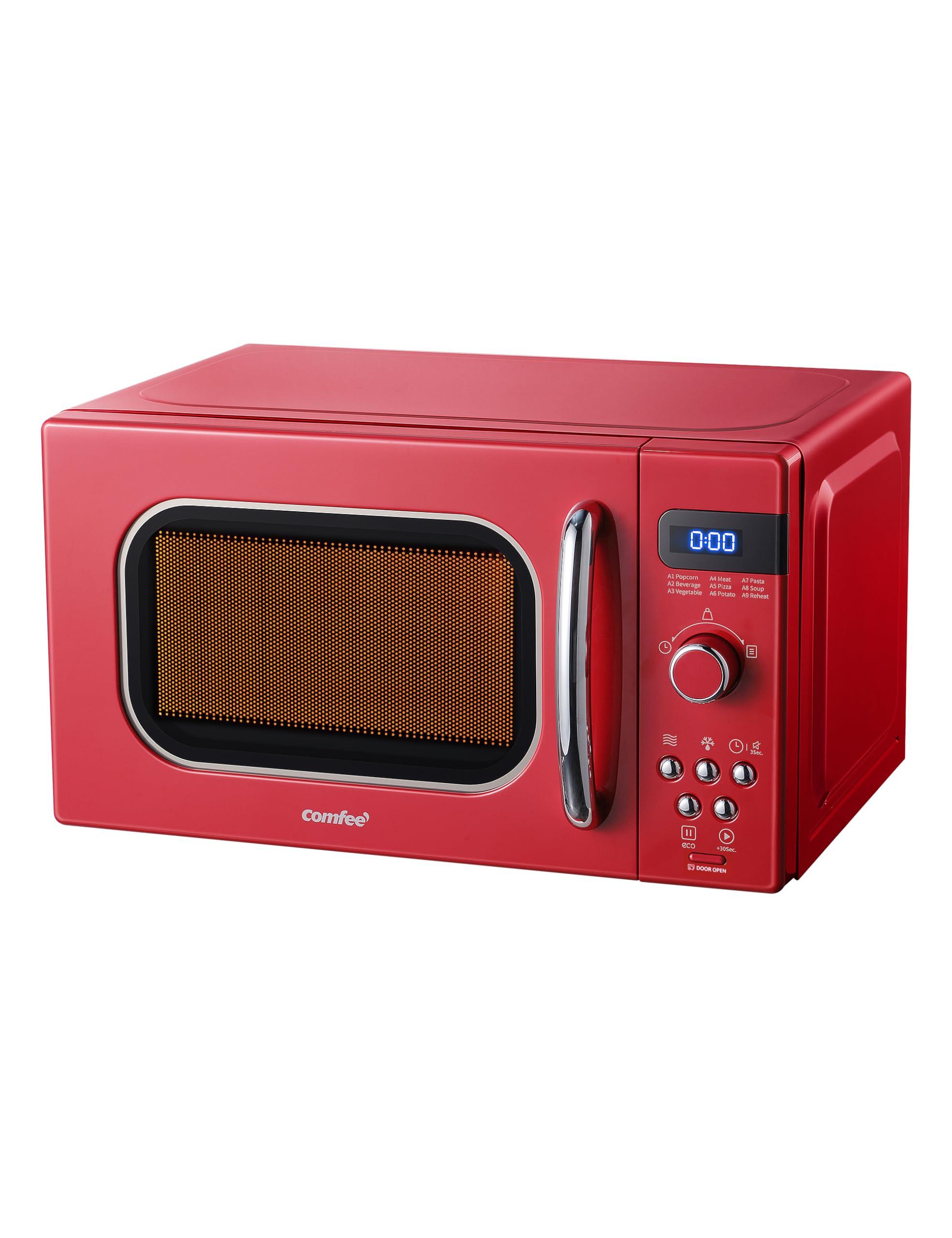 COMFEE\' COMFEE\' Retro Small Microwave Oven With Compact Size, 9 Preset Menus, Position-Memory Turntable, Mute Function, Countertop, Perfect For Small Spaces, 0.7 Cu Ft/700W, Red, AM720C2RA-R