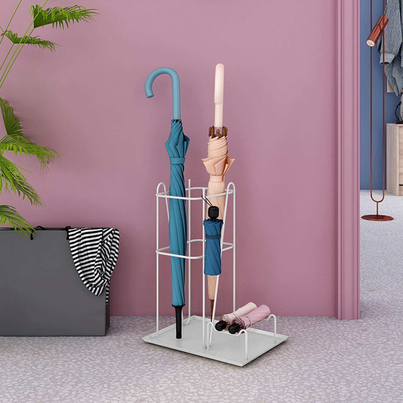 Umbrella Racks Umbrella Racks Metal Umbrella Stand Holder, Indoor Umbrella Stand Holder with Drip Tray, Entryway Organizer That Can Place Umbrellas Freely (Color : White)