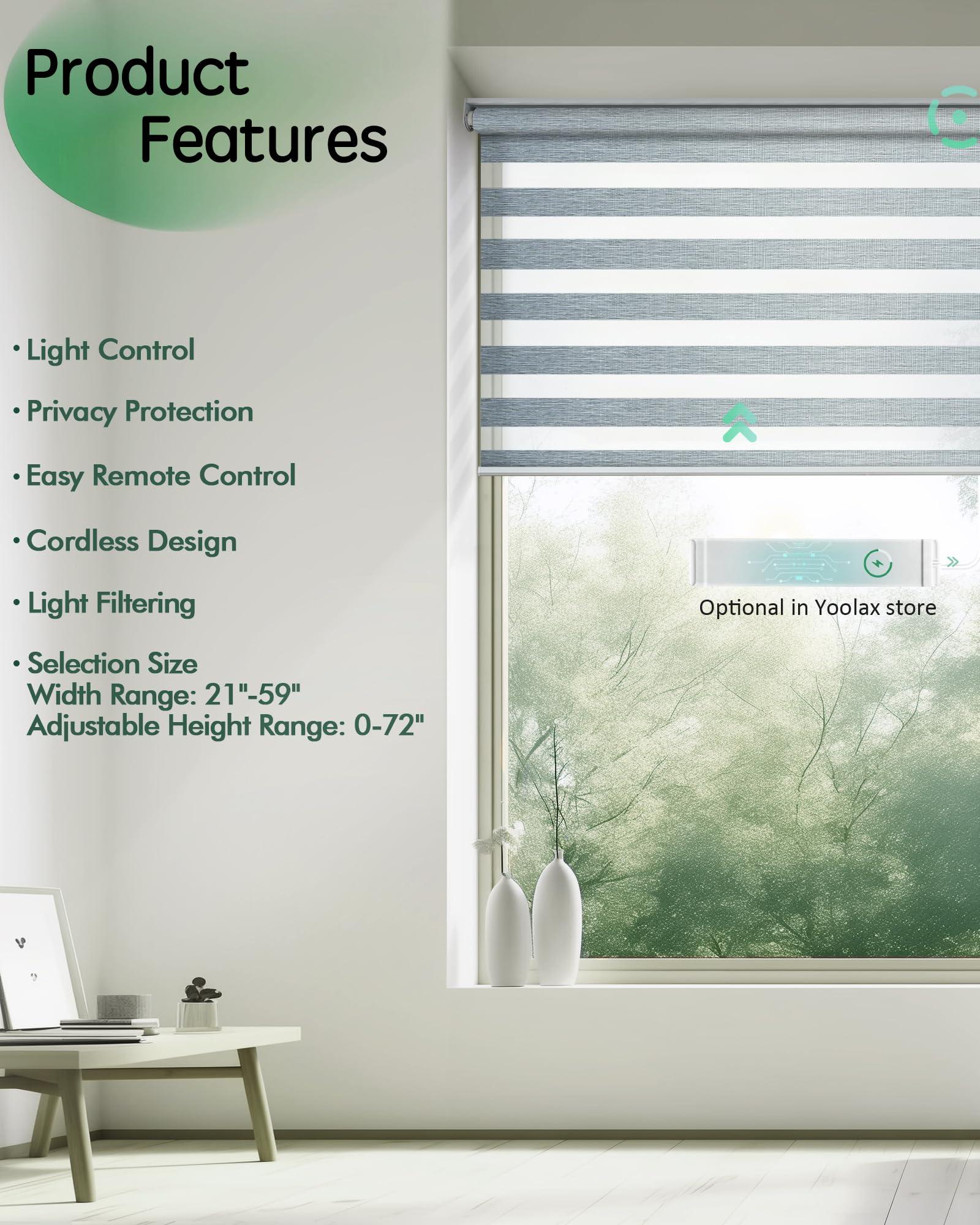 Yoolax Yoolax Motorized Zebra Blinds, Remote Zebra Shades for Indoor Windows, Motorized Shades with Remote Light Control Horizontal Window Blinds (80% Shading Luxury Grey, 22" x 72")