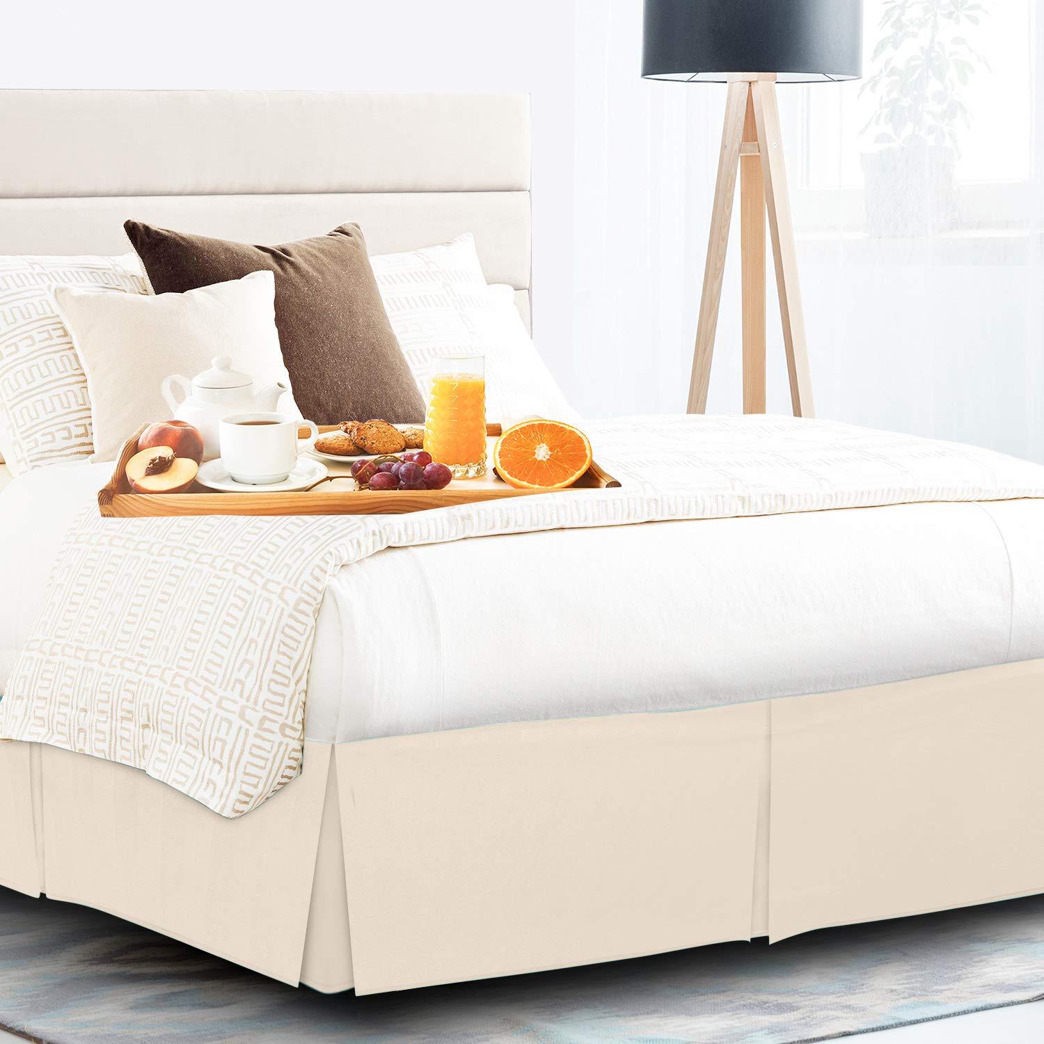 Ammara Linen Ammara Linen Pleated Bed Skirt Easy Fit Bed Skirt 21 Inch Tailored Drop - King 78 x 80 Inches - Ivory - 1000 Thread Count Brushed Egyptian Cotton Wrinkle Resistant