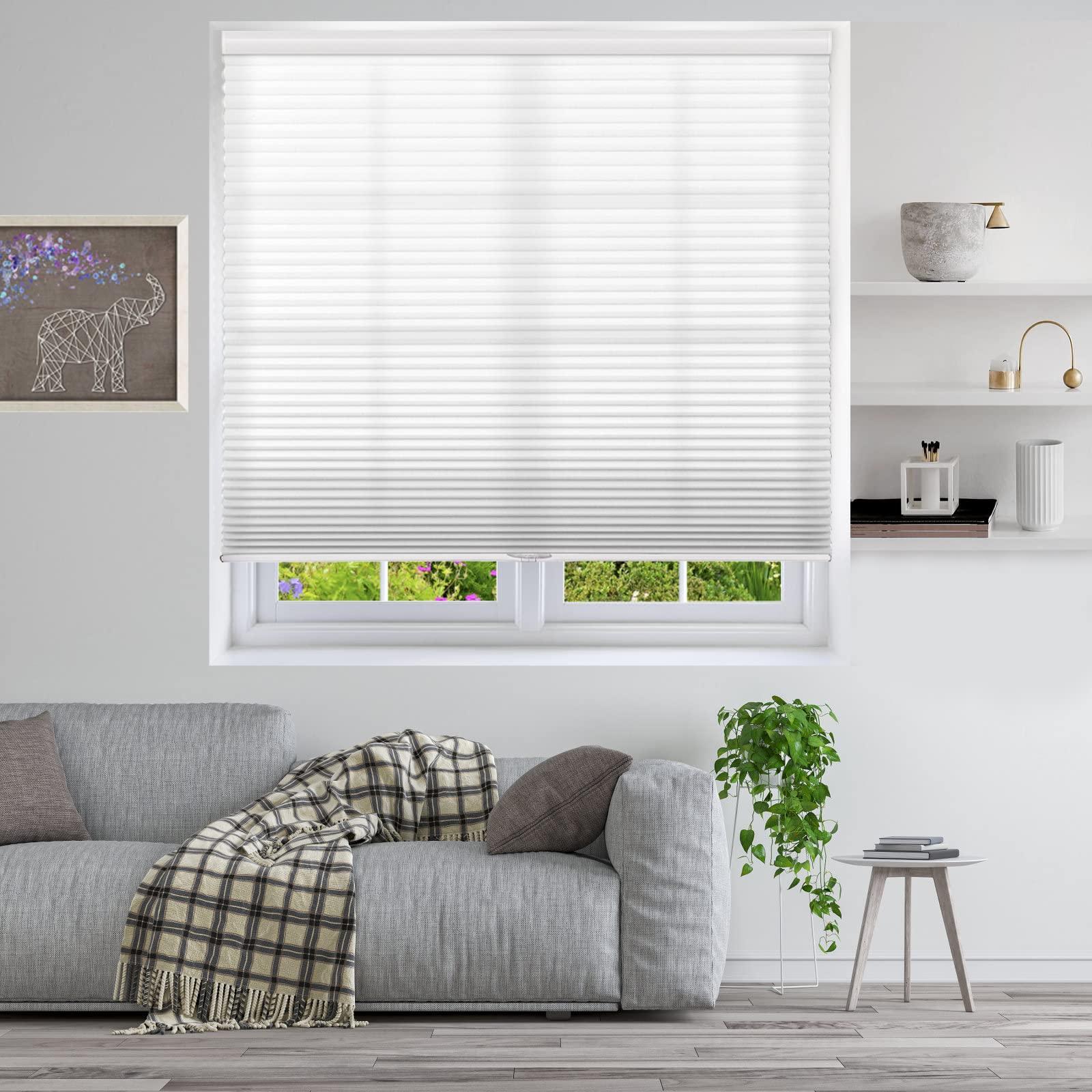 TINFONBLY Light Filtering Cellular Blinds for Windows- Cordless Single Cell Honeycomb Shades, Customized Size, Natural Light Crossing Into Bedroom, Livingroom, White-Light Filtering, 21" W x 56" H