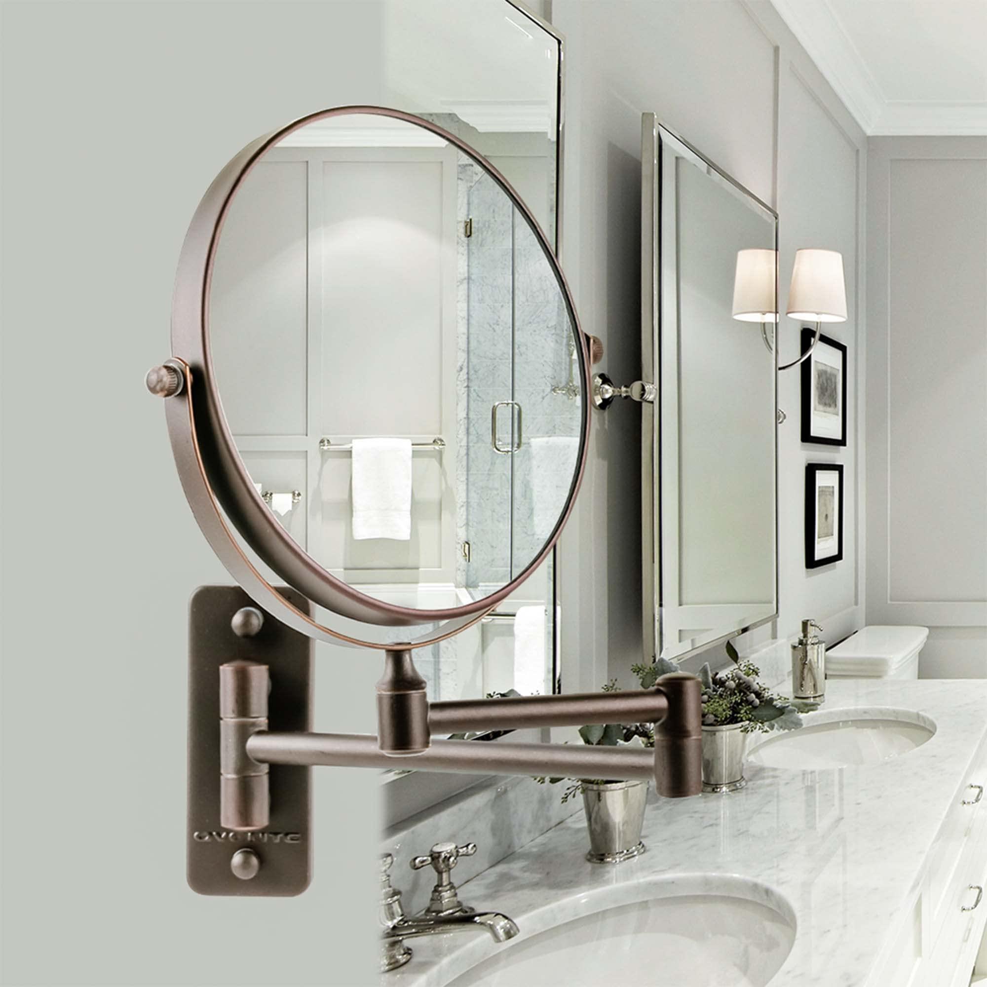 OVENTE Ovente 7\" Wall Mounted Makeup Mirror with 1X/7X Magnification, Double Sided Magnifying Round Bathroom Vanity Mirror, 360 Swivel Design, Extendable and Folding Arm, Antique Bronze MNLFW70ABZ1X7X