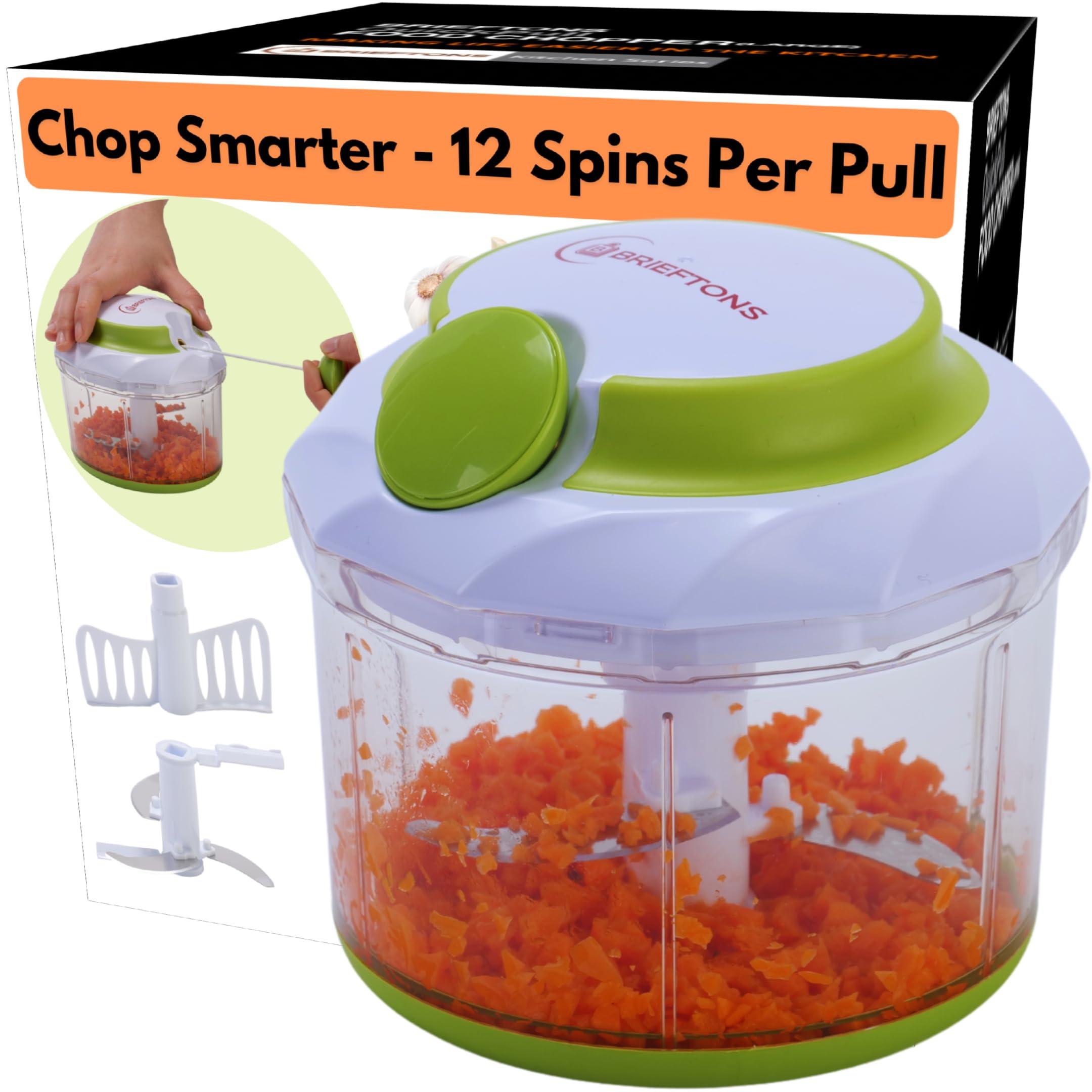 Brieftons Brieftons QuickPull Manual Food Chopper: Large 4-Cup Powerful Hand Pull Chopper/Mincer/Mixer Blender to Chop Onion, Garlic, Vegetables, Fruits, Herbs for Salsa, Salad, Pesto, Puree, Indian Cooking