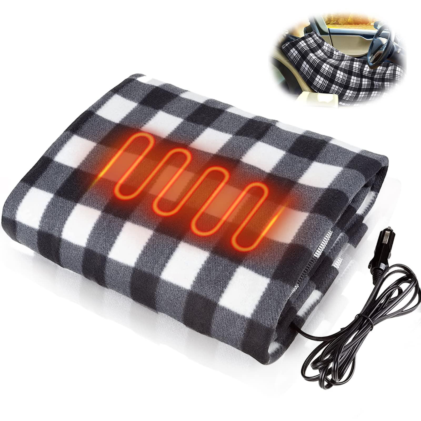 Wemune 12V Car Heated Blanket, Fleece Heating Blanket Car Electric Blanket Travel with 3 Speed Fast Heating for Men Women, Cold Weather, Home&Office, Car Travel Use 150x100cm