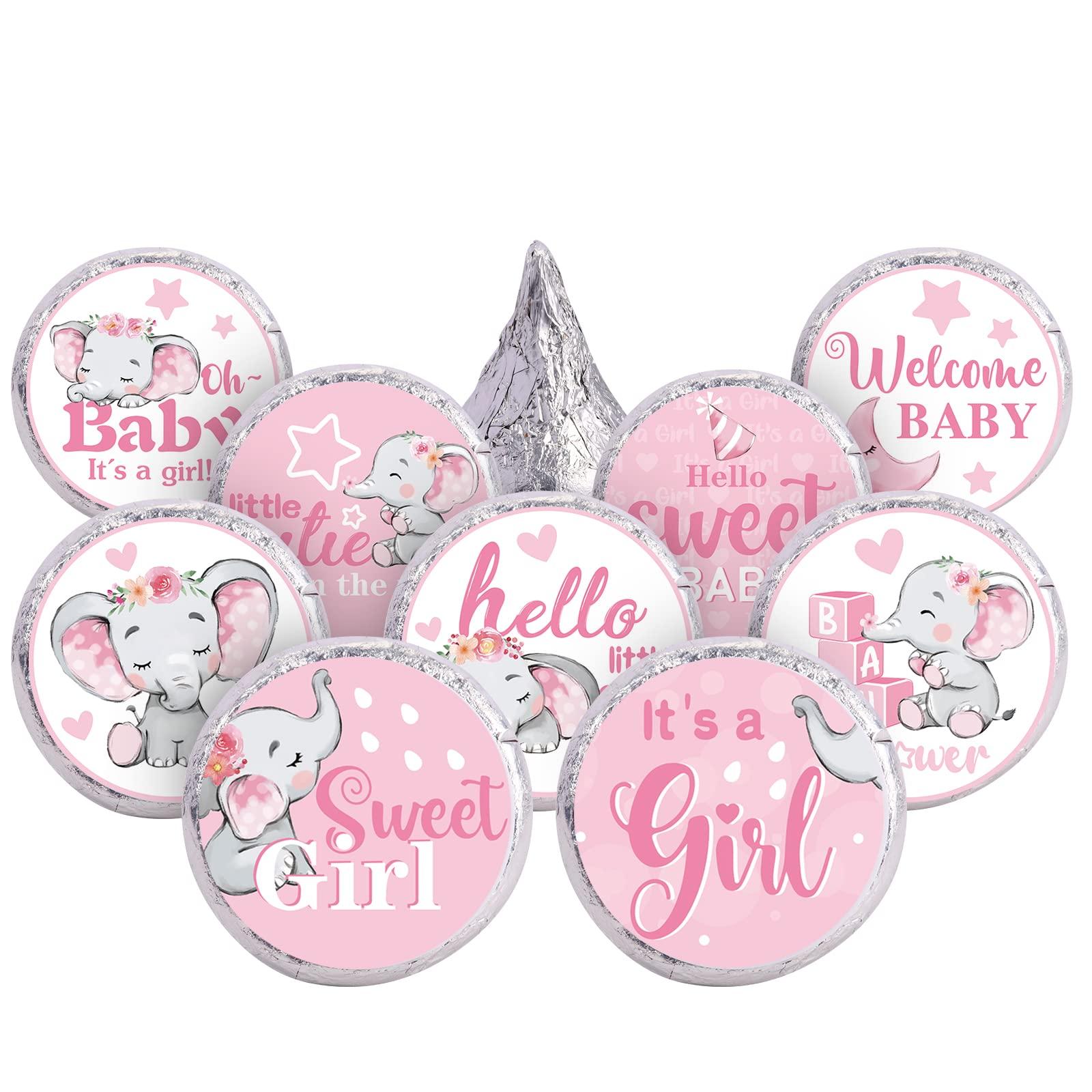 Gersoniel Gersoniel 504 Pieces Baby Elephant Stickers Candy Labels Elephant Kisses Sticker Chocolate Mini Decorations for Sweet Girl Boy Baby Shower Birthday Party Supplies(Pink)