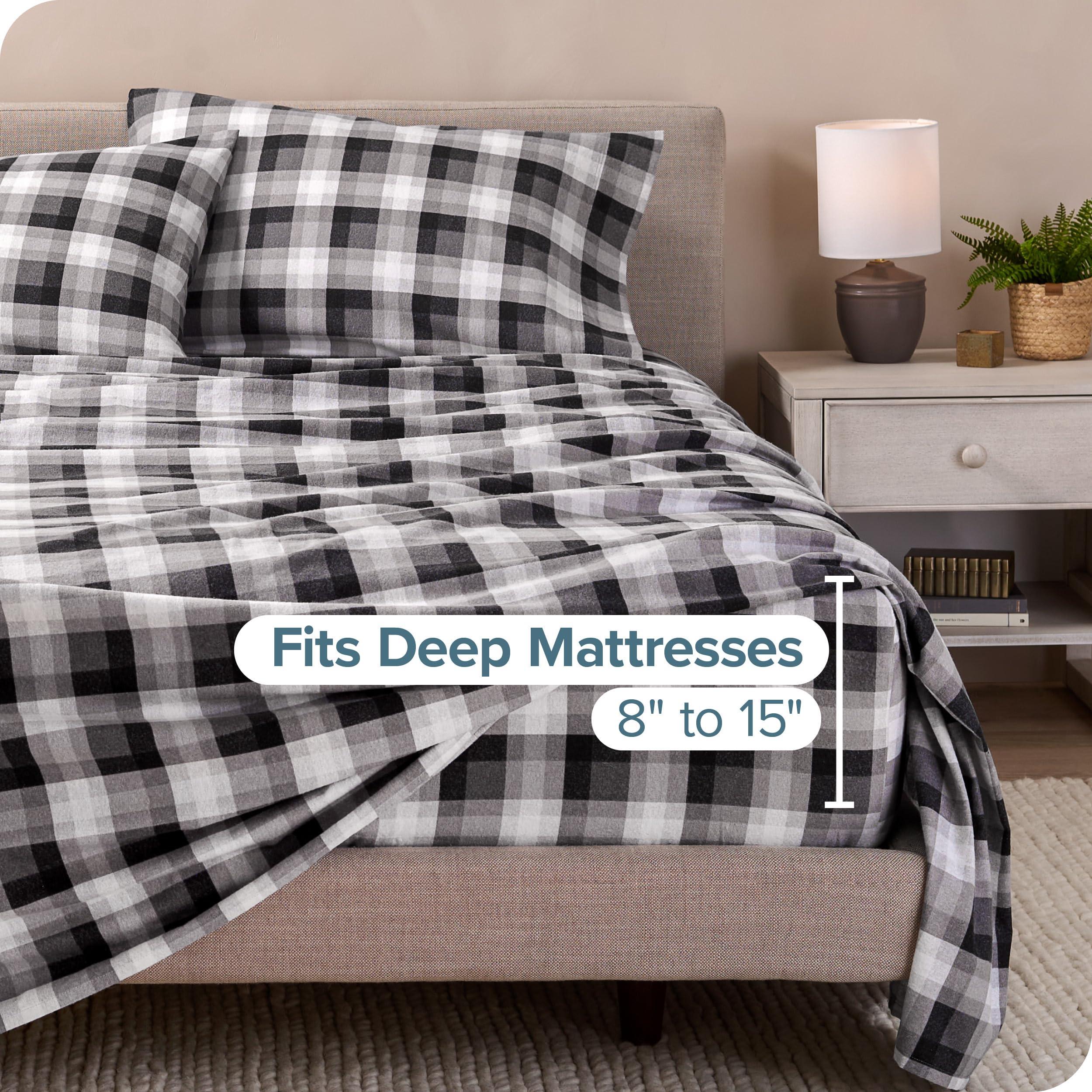 Bare Home Bare Home Flannel Sheet Set Prints, 100% Cotton, Velvety Soft Heavyweight - Double Brushed for Softness & Comfort - Deep Pocket - Bed Sheets (Twin, Oliver Plaid - Grey)