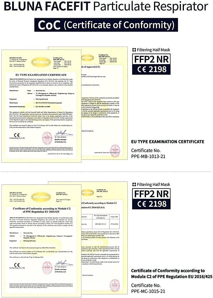 BLUNA FACE FIT [10 Pack] :: Authentic :: BLUNA [Kids/Small] KF94 Facefit Ergonomic 3D Adjustable Strap Korean Face Mask, White [Made in Korea][Individual Package] for Small Kids Children