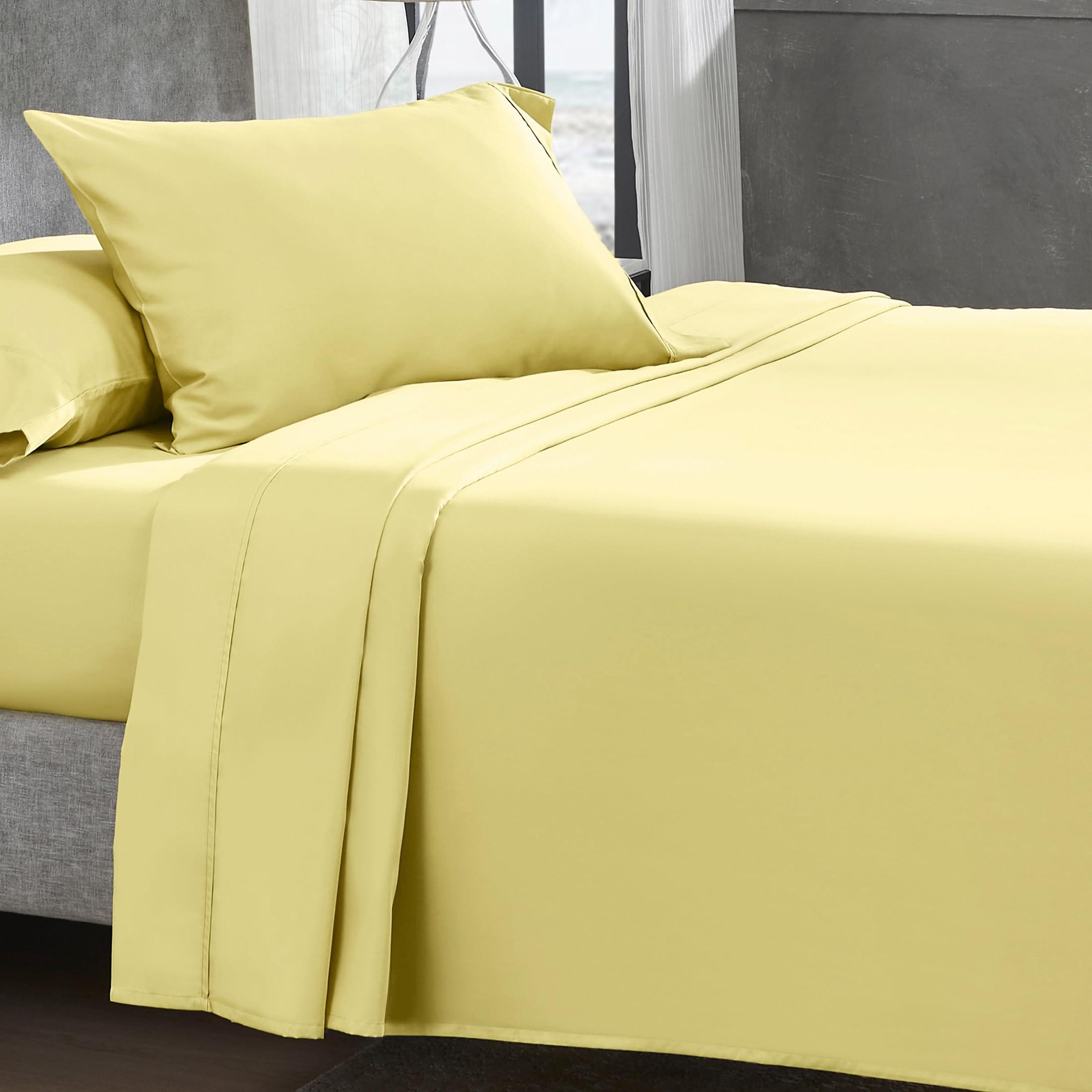 California Design Den California Design Den Twin XL Sheets Set, 400 Thread Count Sateen, 100% Cotton Sheets, Soft Luxury 3 Pc Dorm Rooms & Adults Cooling Sheets Set (Sunshine Yellow Sheets)