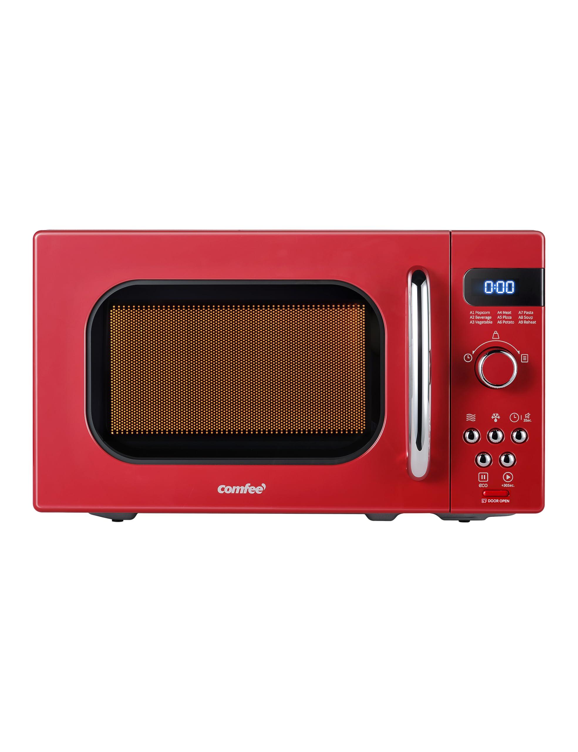 COMFEE\' COMFEE\' Retro Small Microwave Oven With Compact Size, 9 Preset Menus, Position-Memory Turntable, Mute Function, Countertop, Perfect For Small Spaces, 0.7 Cu Ft/700W, Red, AM720C2RA-R