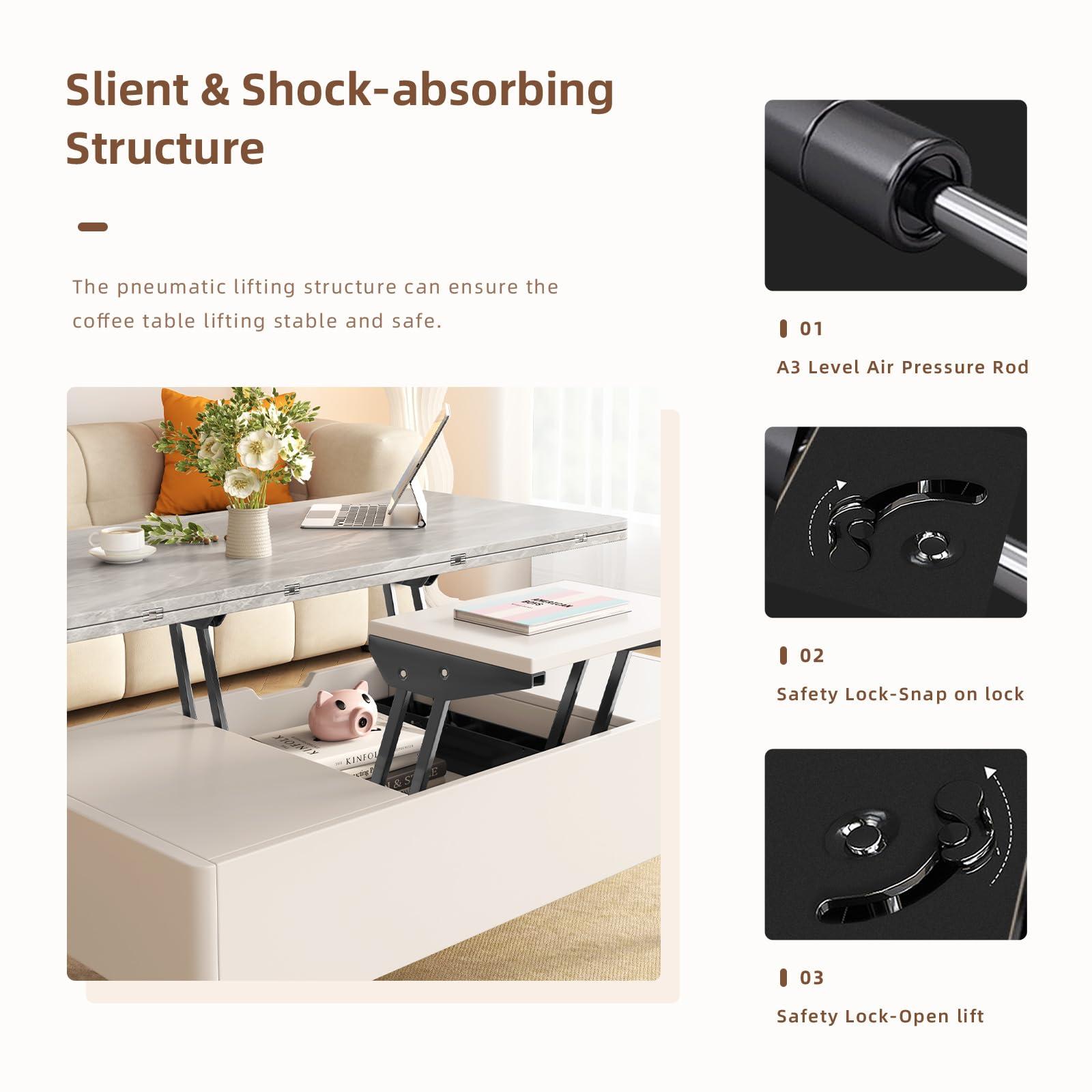 Guyii Guyii Lift Top Extendable Coffee Table with Storage, 3 in 1 Multi-Function Coffee Table Center Table with Hidden Compartment, Modern Rectangle Dining Table for Living Room