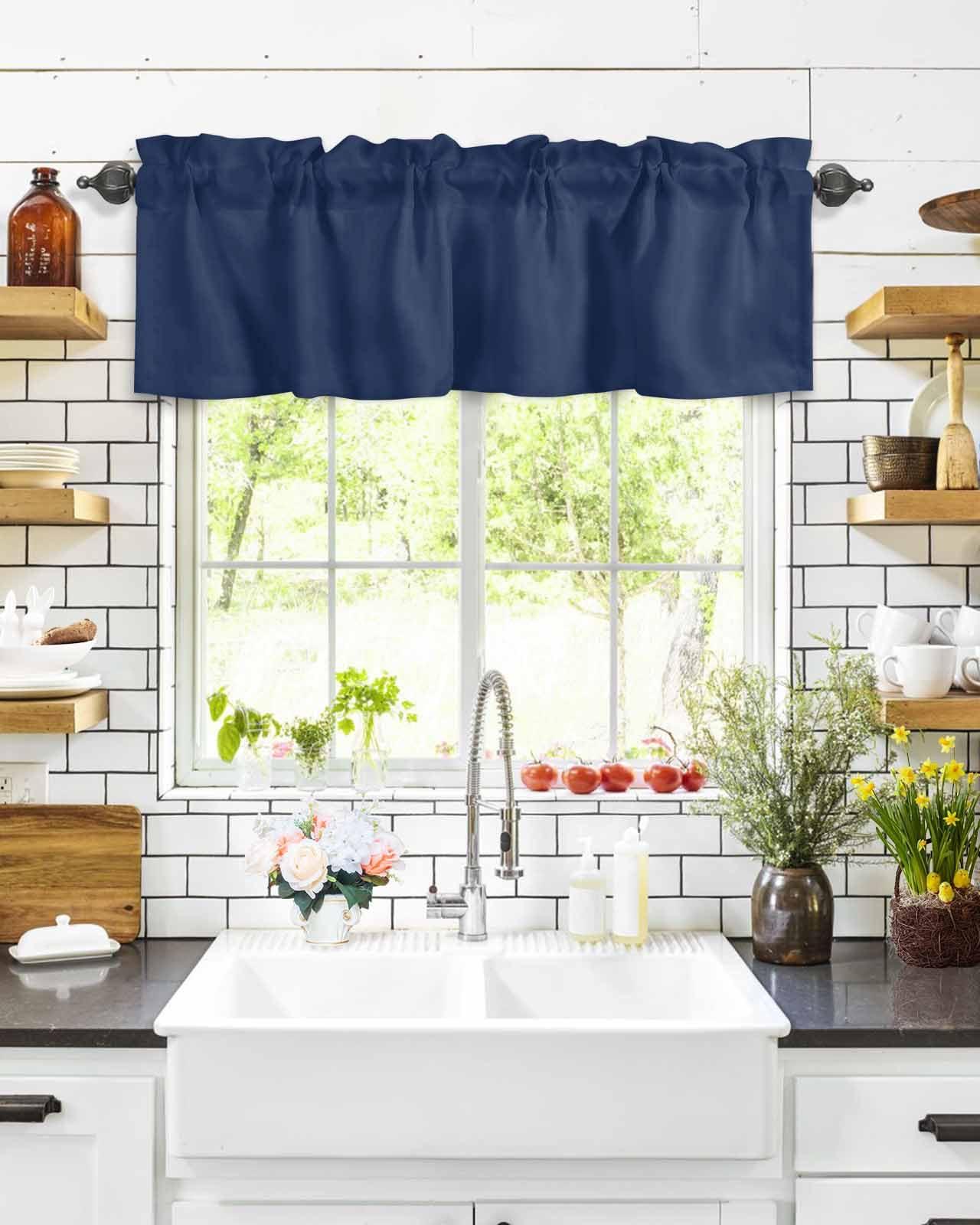Hokiten Hokiten Navy Blue Window Valance Curtains, Window Treatment for Kitchen, Bathroom, Bedroom, Modern Pure Navy Blue Rod Pocket Short Curtain 1 Panel, 54x18 in