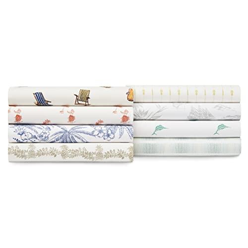 Tommy Bahama Tommy Bahama - Queen Sheets, Cotton Percale Bedding Set, Crisp & Cool, Stylish Home Decor (Pen and Ink Palm Blue, Queen)