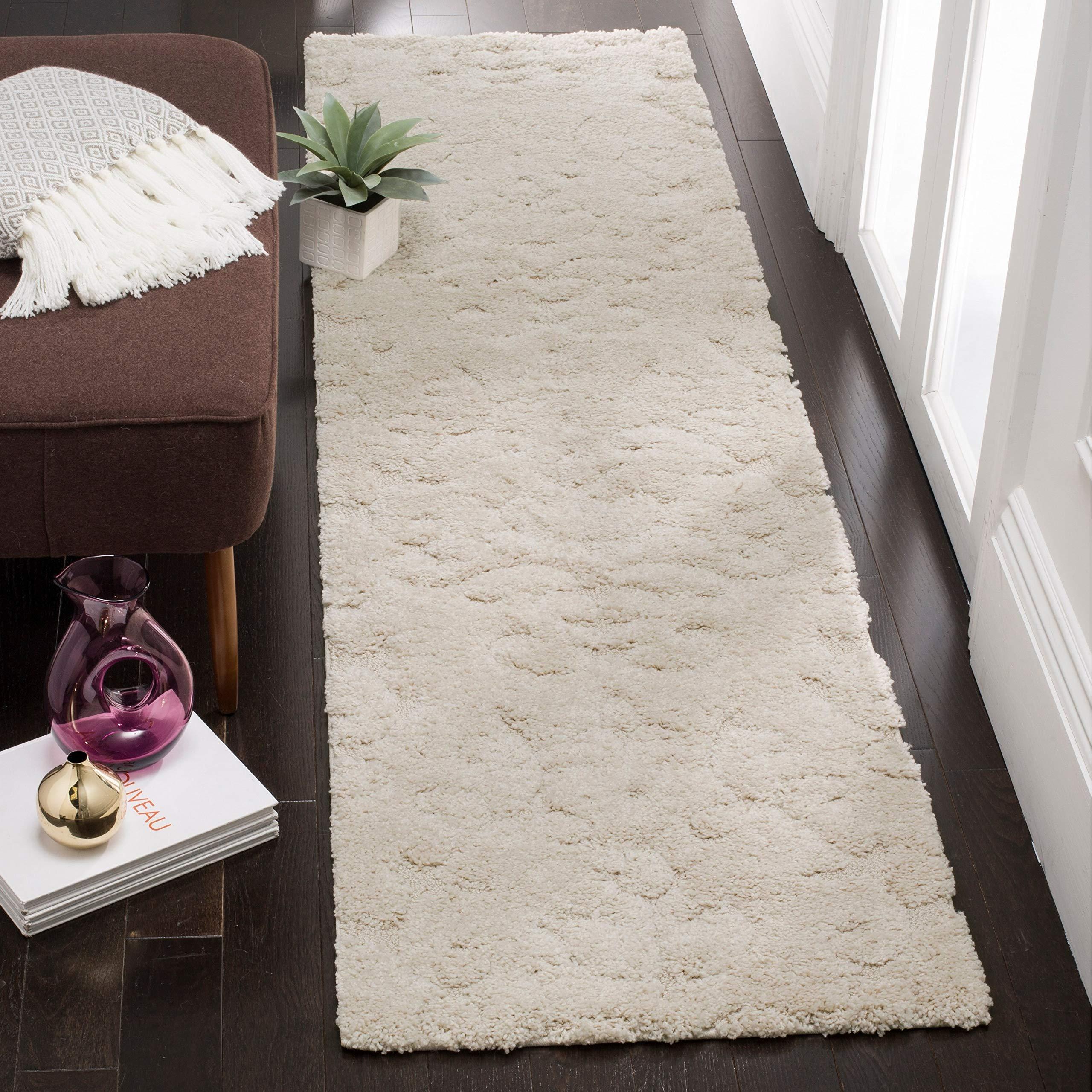 Safavieh SAFAVIEH Florida Shag Collection 5' Round Cream/Beige SG470 Scroll Non-Shedding Living Room Bedroom Dining Room Entryway Plush 1.2-inch Thick Area Rug