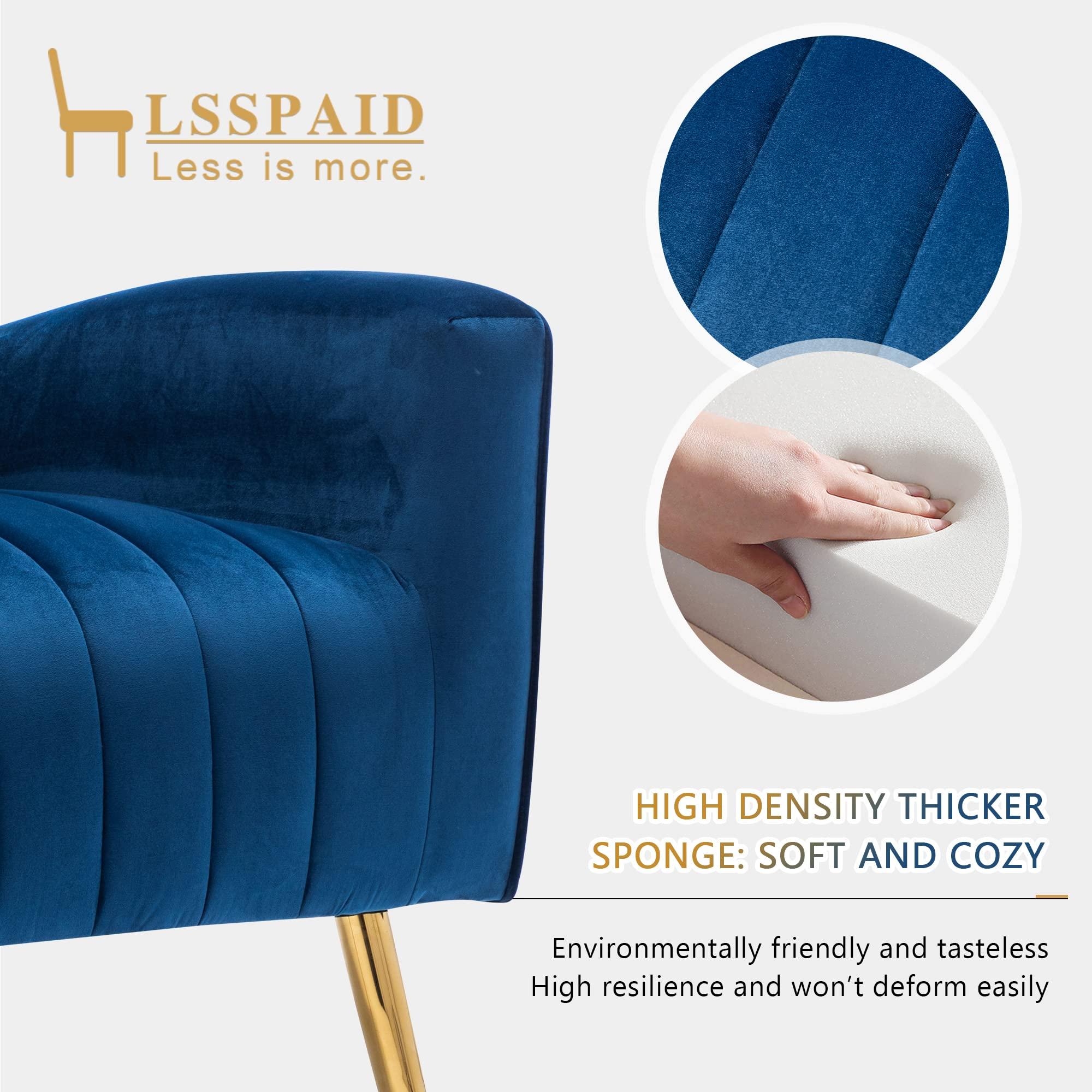 LSSPAID LSSPAID Velvet Accent Chairs Set of 2, Modern Fabric Upholstered Living Room Chairs Armchairs with Wing Back and Metal Legs, Navy Blue