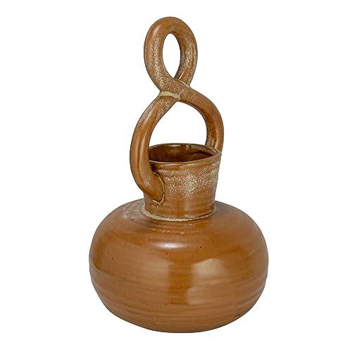 Bloomingville Bloomingville 8.5 Inches Stoneware Twisted Handle and Reactive Glaze, Brown Vase