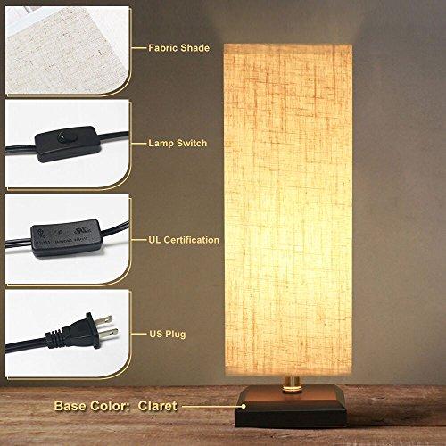 ZEEFO ZEEFO Bedside Table Lamp, Retro Style Solid Wood Base Table Lamps with Fabric Shade Nightstand Mini Desk Lamps for Bedroom, Living Room, Bookcase (Square)